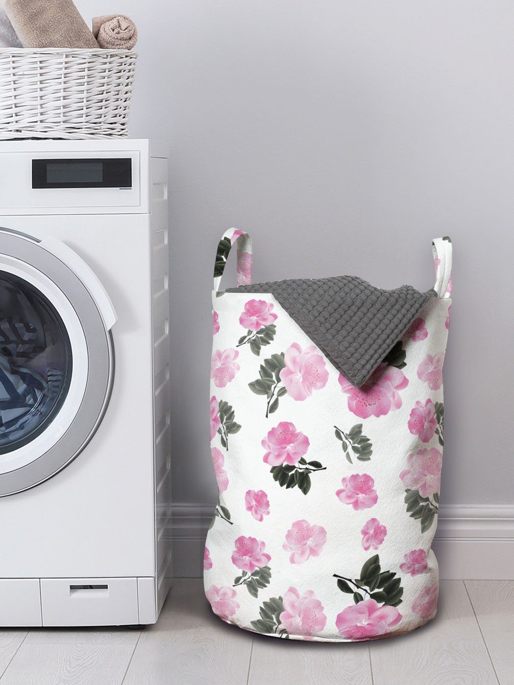 Abakuhaus Wäschesäckchen Wäschekorb für Griffen Waschsalons, Romantische Pinkish mit Blumen-Kunst Kordelzugverschluss Pfingstrose
