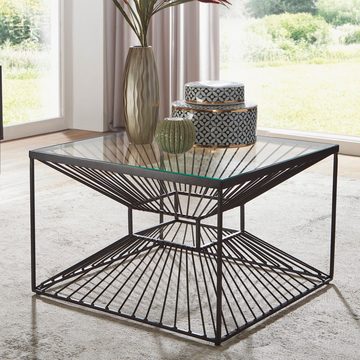 Wohnling Couchtisch WL6.700 (Glas Metall 55x55x36 cm, Sofatisch Schwarz), Wohnzimmertisch Quadratisch, Beistelltisch Modern