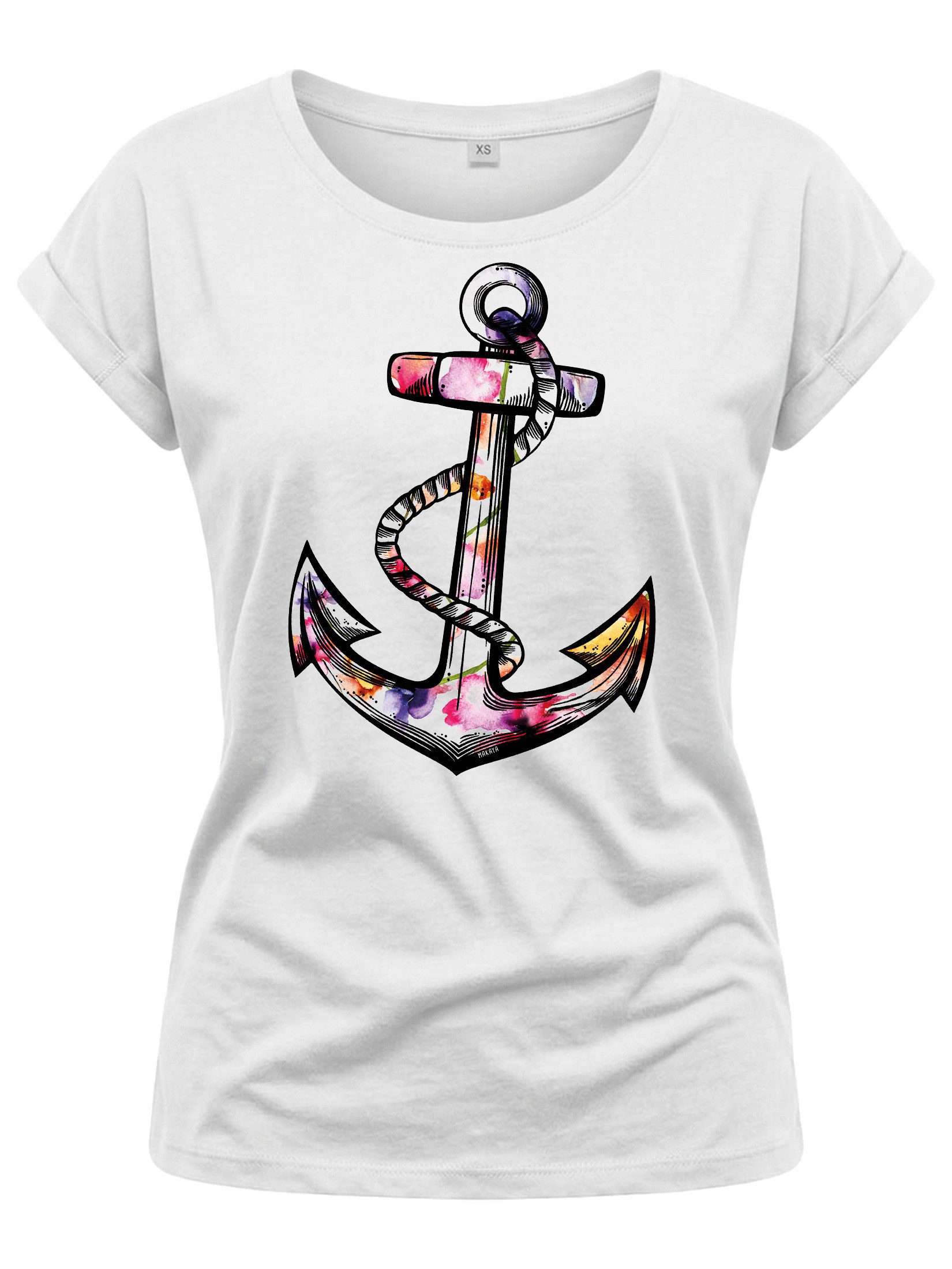 MAKAYA Tunikashirt Damen Top mit Blumen Motiv Sommer T-Shirt Oversize Print Blumenmuster (Kurzarm, Weiß, Rosa, Grau) große Größen