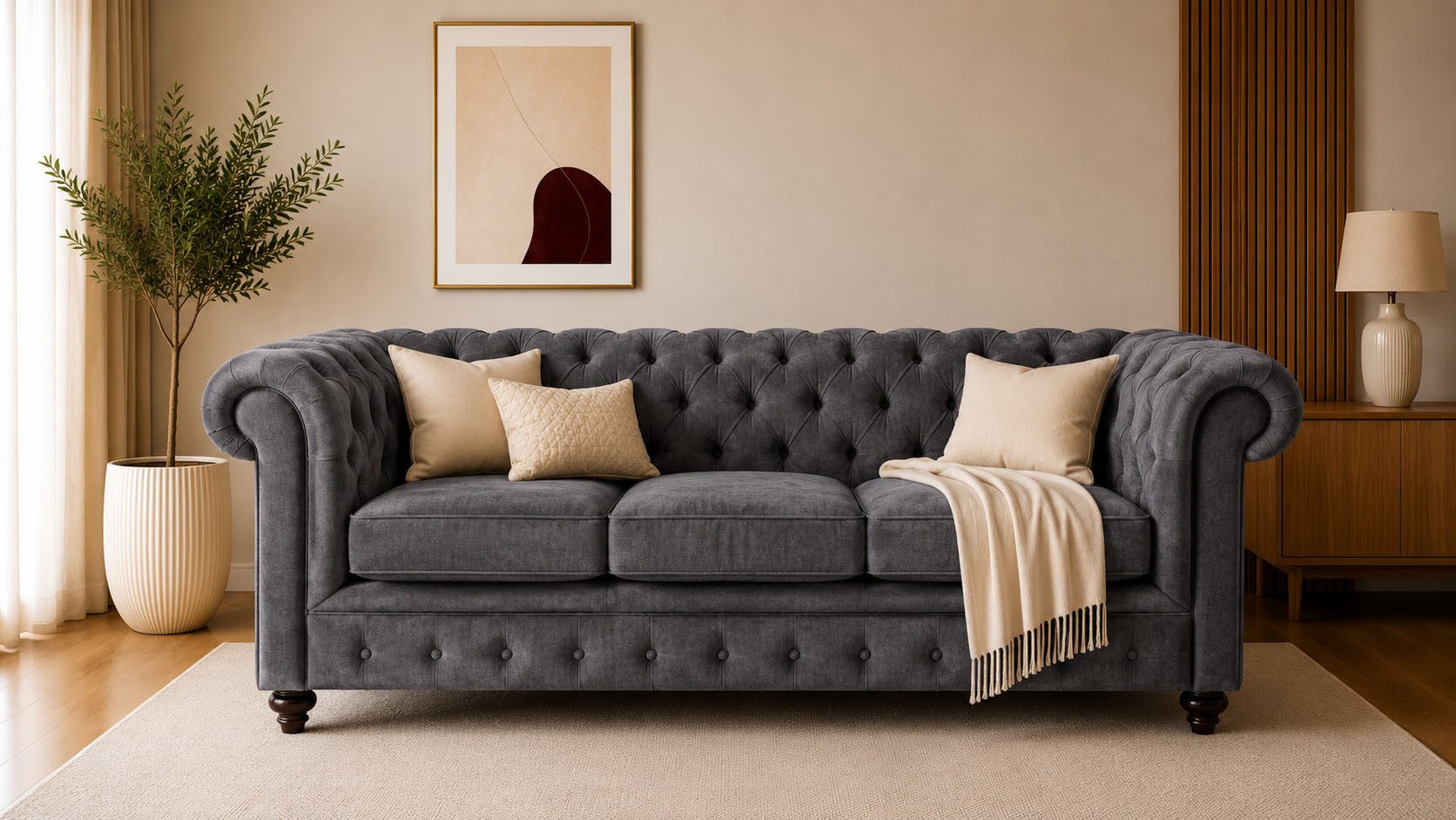 OTTO home Chesterfield-Sofa Chesterfield 3-Sitzer B/T/H: 198/89/74 cm, mit hochwertiger Knopfheftung, auch in Leder