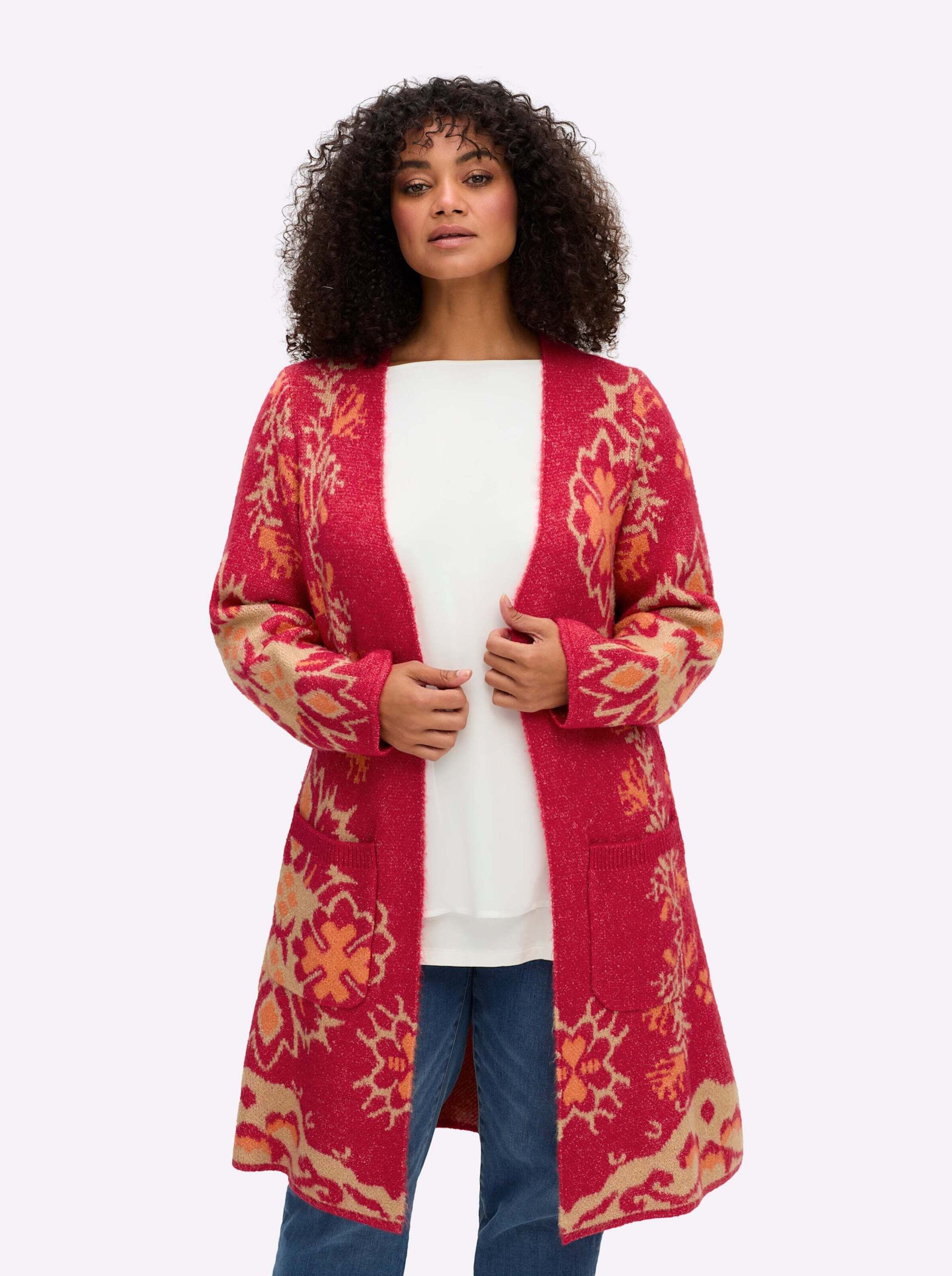 sheego by Joe Browns Strickjacke Strickmantel Langarm Jacquard