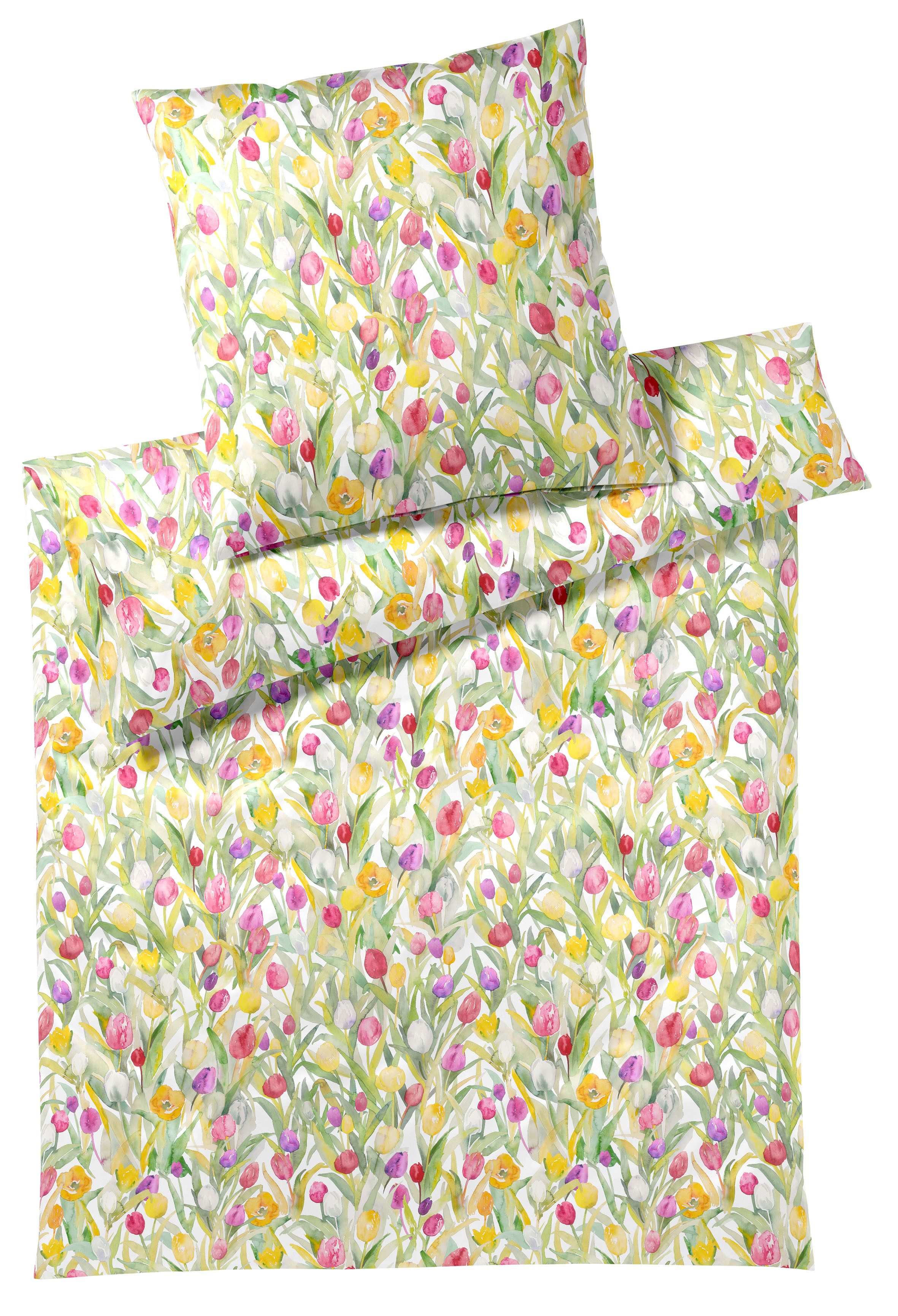 Elegante Bettwäsche Tulpen, Mako-Batist, 2 teilig, angenehmes Hautgefühl