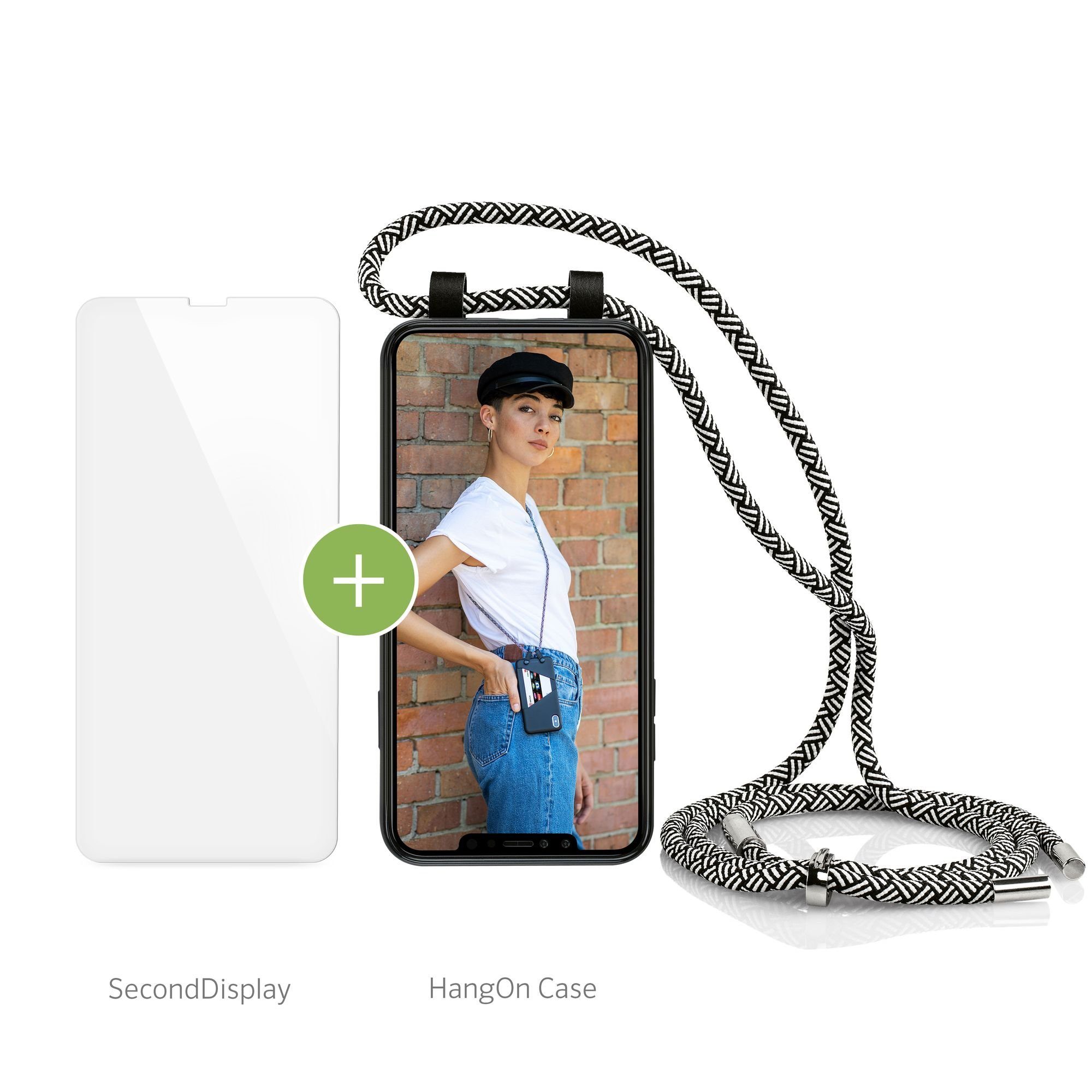 Artwizz Case zum Umhängen Artwizz HangOn Case + SecondDisplay Set geeignet  für [iPhone 8 PLUS / iPhone 7 PLUS] - Schutzhülle als Handykette zum  Umhängen mit Band und Kartenfach + Displayschutz aus Sicherheitsglas -  Schwarz