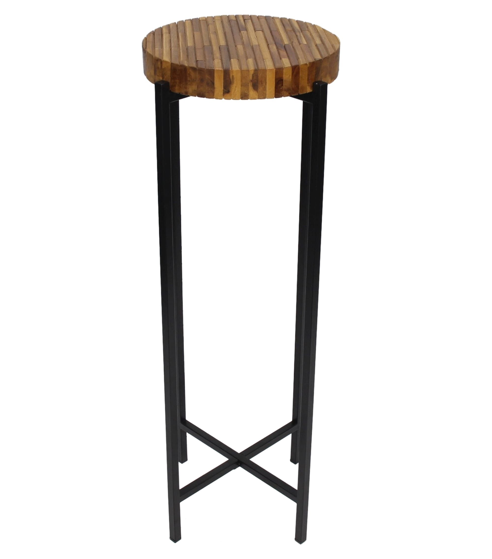 Dekoleidenschaft Blumenständer "Industrial" Pflanzenständer aus recyceltem Holz, Blumenhocker rund, Ø 33 x H 82 cm, Pflanzenhocker mit Gestell aus Metall, schwarz