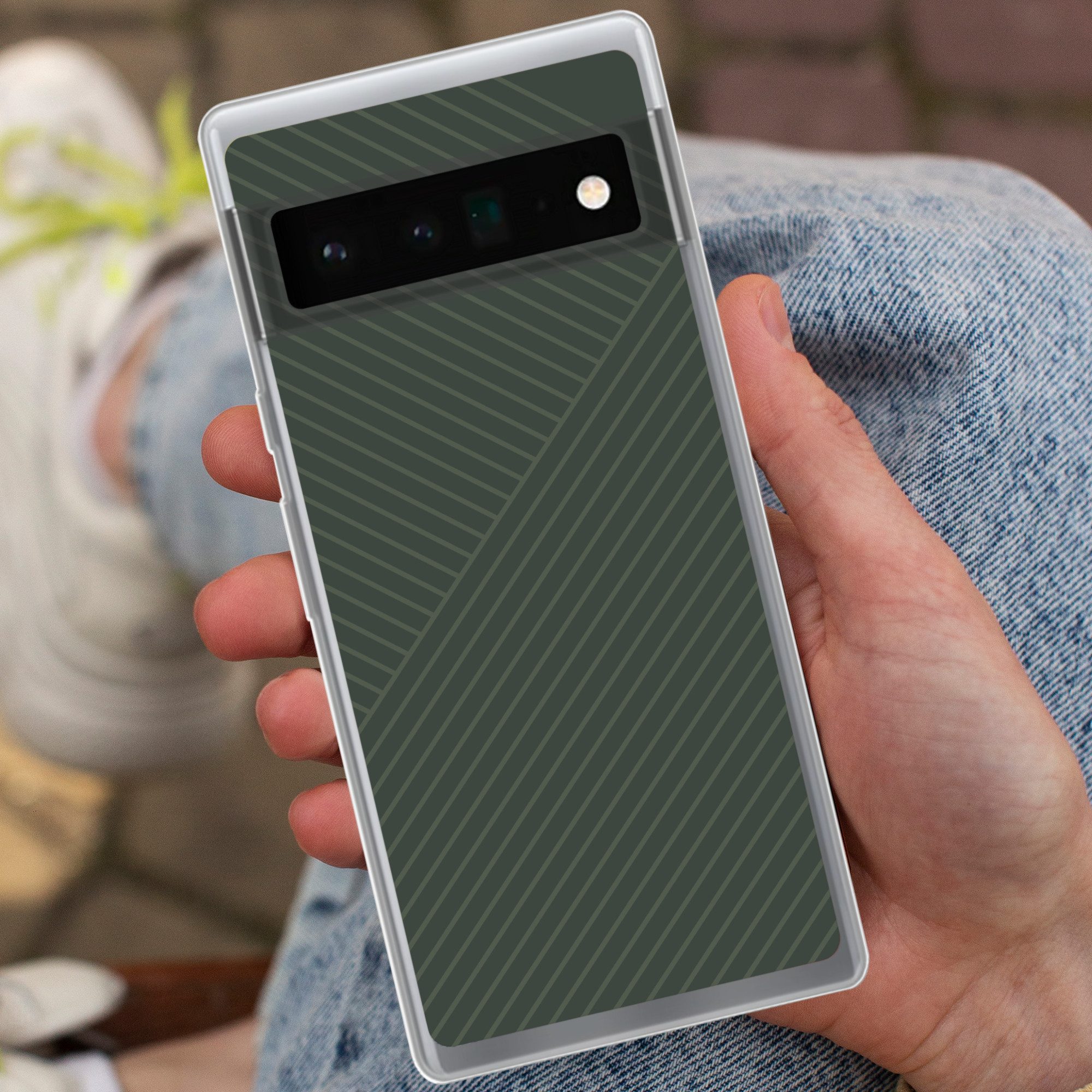 MuchoWow Handyhülle für Google Pixel 6 Pro Linien - Abstrakt - Grün - Minimalistisch, Handy Case, Silikon, Bumper Case Dünn
