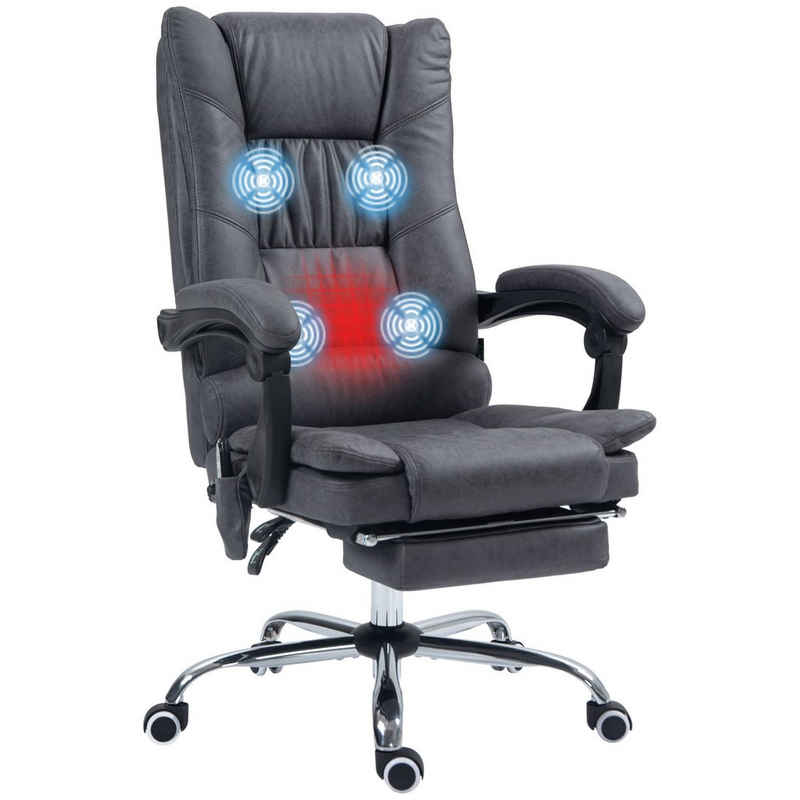 Vinsetto Schreibtischstuhl Massage-Bürostuhl 111-119 cm Drehstuhl mit Heizfunktion (PC Stuhl, 1 St), mit Fußstütze, Mikrofaser, Dunkelgrau