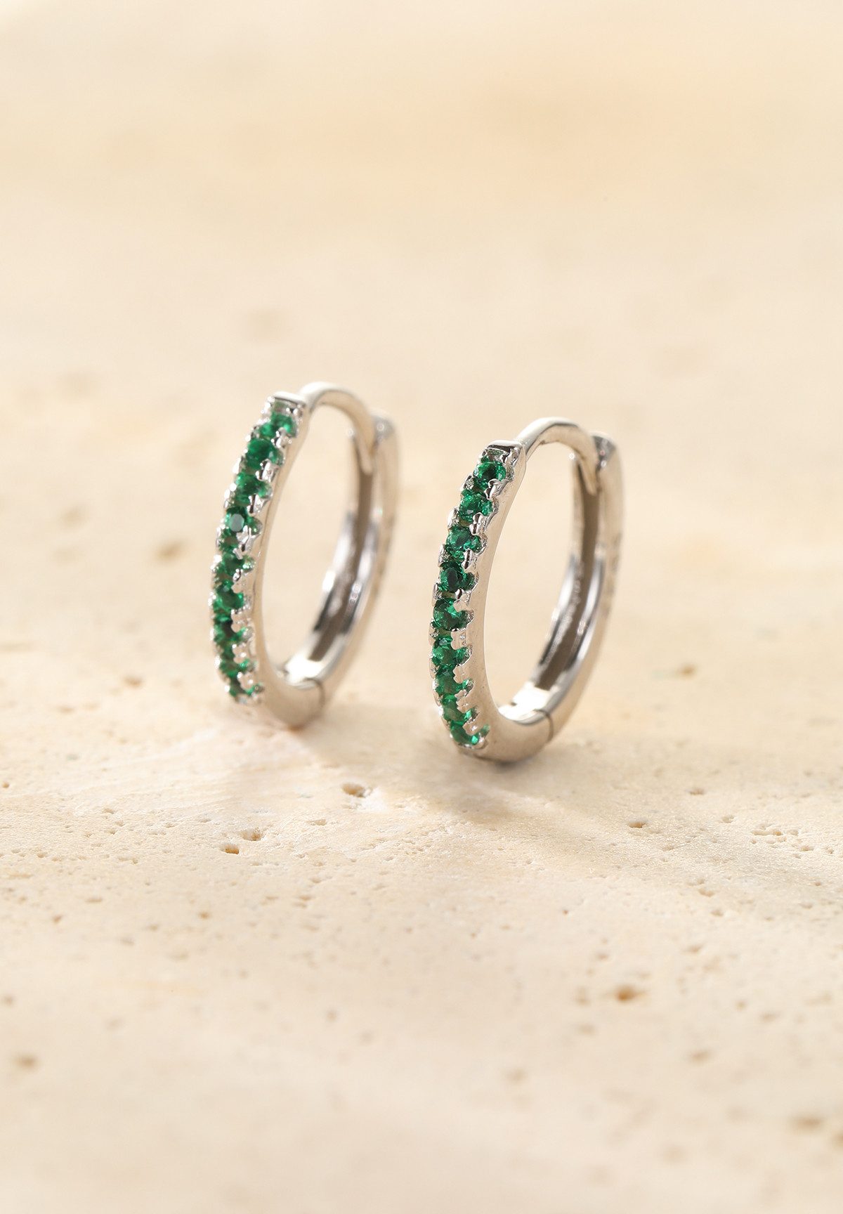 Hey Happiness Ohrring-Set Smaragd Glanz, Stack Damenset Silber 925, Kleine Silber Ohrringe Grüne Edelsteine, 6er Set