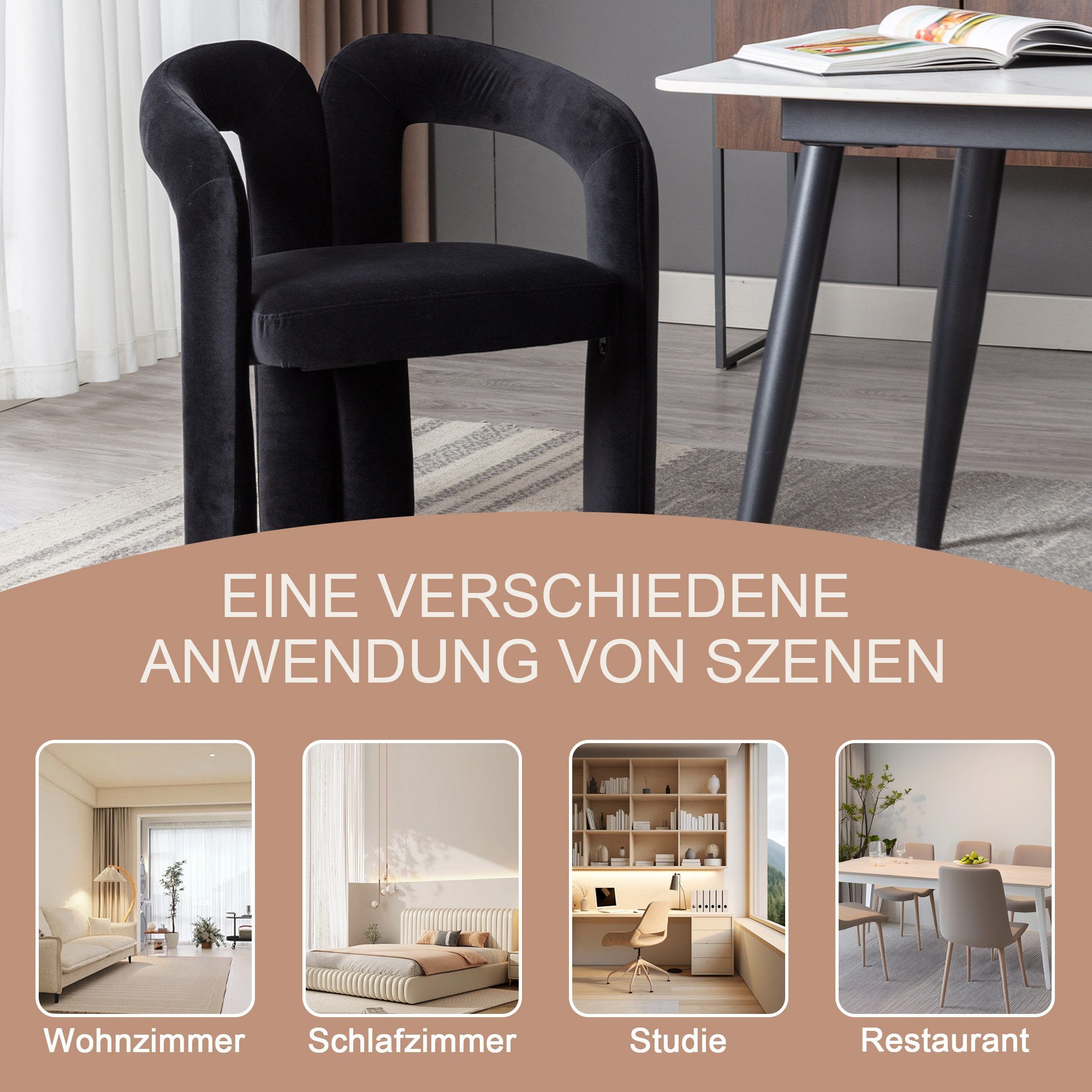 Merax Esszimmerstuhl aus Samt (2 St), Küchenstuhl,Polsterstuhl,Wohnzimmerstuhl Sessel mit Armlehne