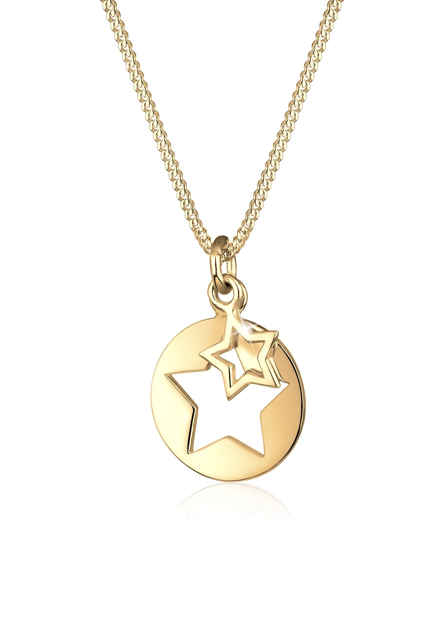 Elli Kette mit Anhänger Sterne Astro Münze Cut Out 925 Sterling Silber, Sterne Gold