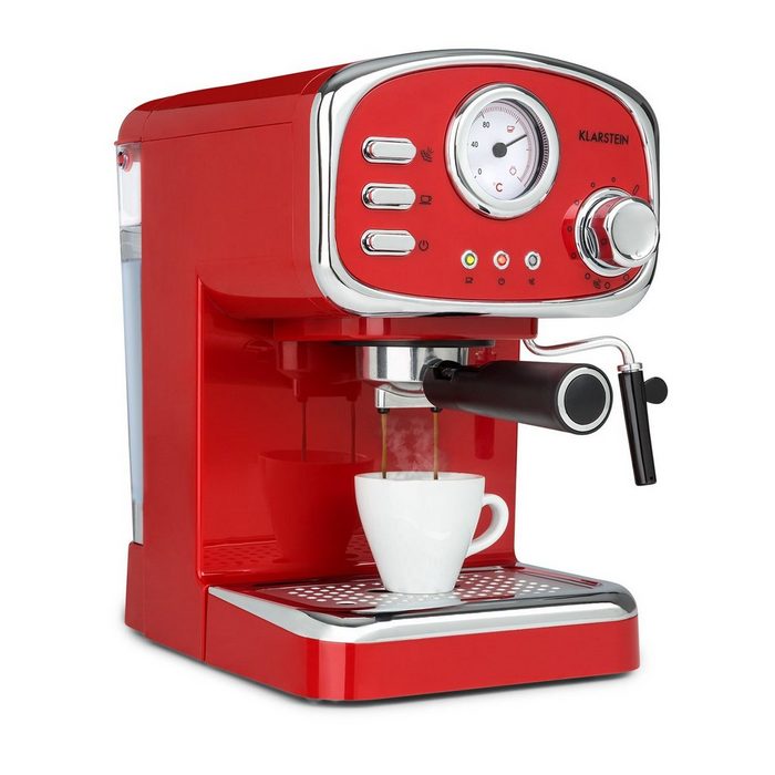 Klarstein Espressomaschine TK3G-Espressionata-R Stylisch: im außergewöhnlichen Retro-Design mit Temperaturanzeige