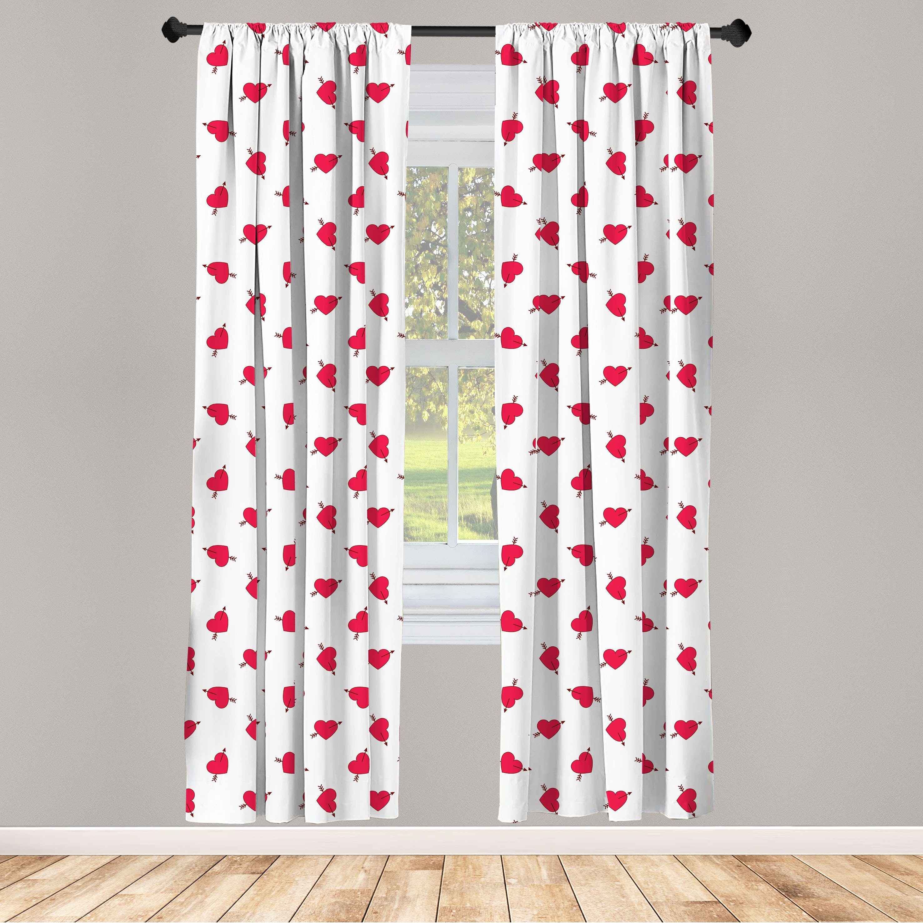 Gardine Vorhang für Wohnzimmer Schlafzimmer Dekor, Abakuhaus, Microfaser, Valentines Cartoon Herz-Liebe