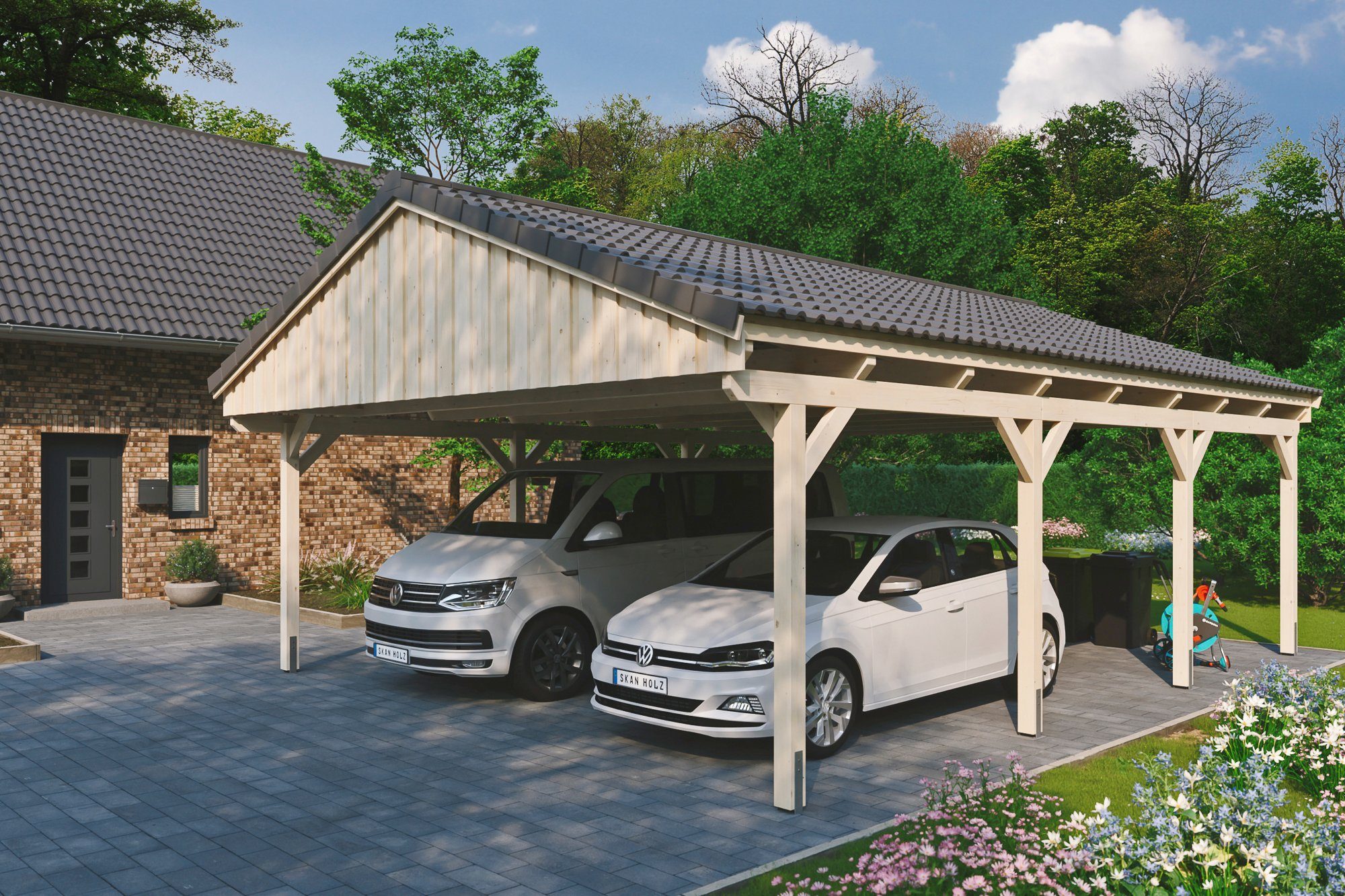 Skanholz Doppelcarport Fichtelberg, BxT: 618x808 cm, 574 cm Einfahrtshöhe, mit Dachlattung