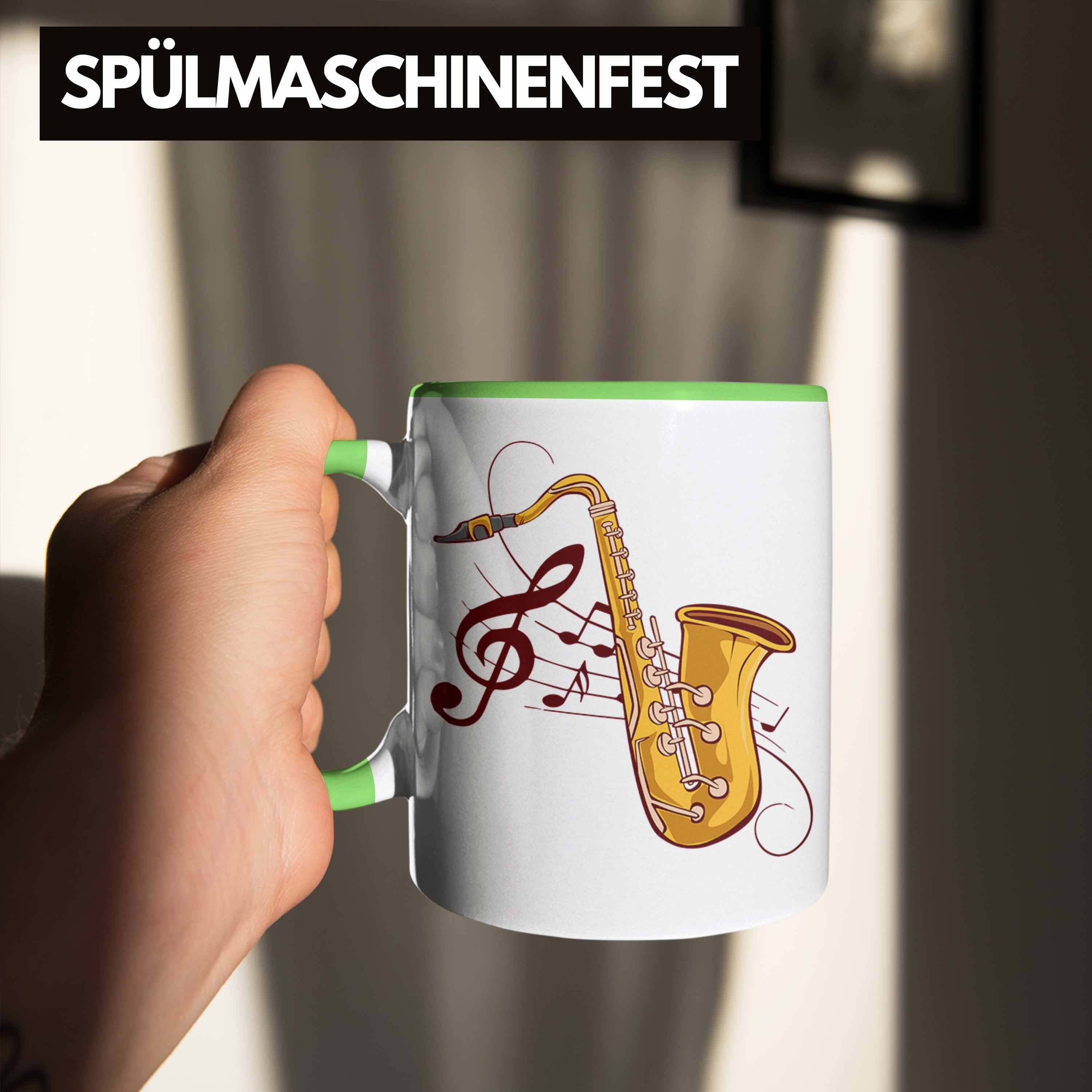 Trendation Saxofon-Tasse Lustige Geschenkidee Grün Geschenk Tasse Saxofonspieler