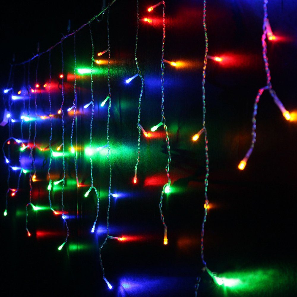 MUPOO Lichterkette LED-Lichterkette 96/216LED 8 Modi LED Lichtervorhang Sterne,IP44, Blau,Warmweiß,Mehrfarbig,Länge 3.5/5M, LED-Vorhang-Lichterkette