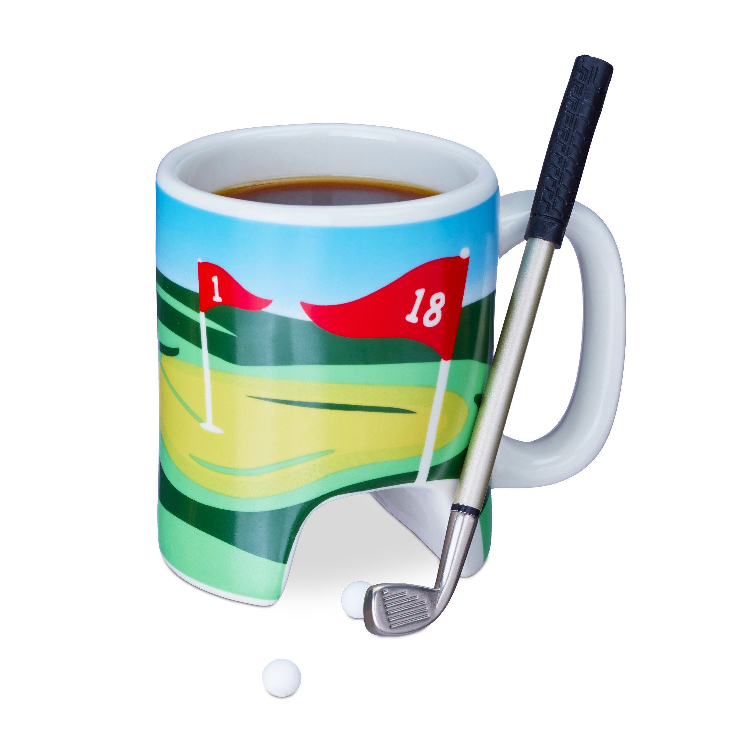 relaxdays Coffee-to-go-Becher Golftasse mit Schläger, 4-tlg., Keramik