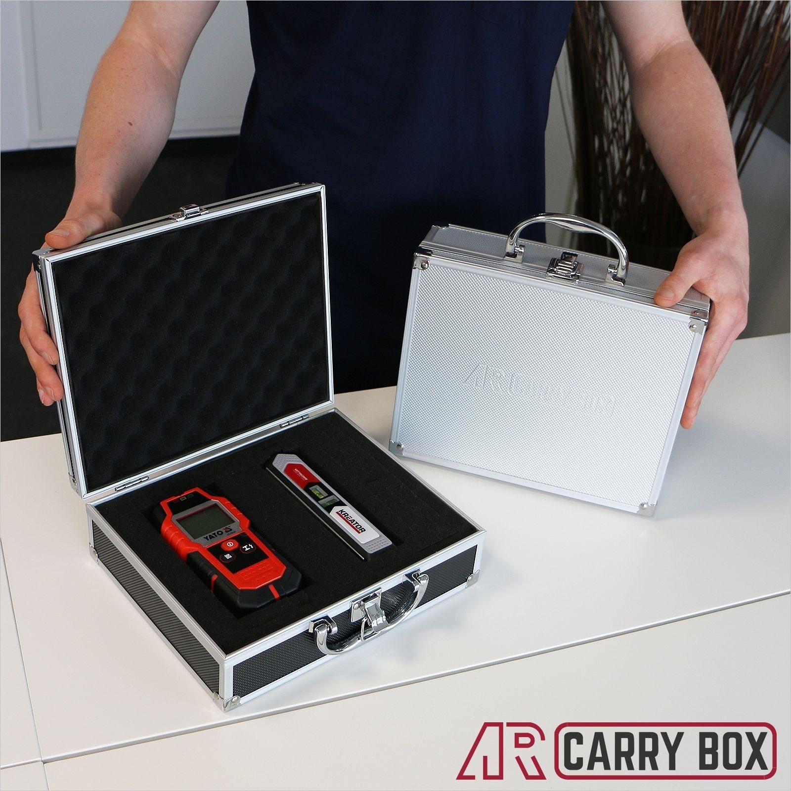 Schaumstoffeinlage Aluminium mit ECI Box Farben Schwarz Tools Werkzeugkoffer Koffer (LxBxH verschiedene