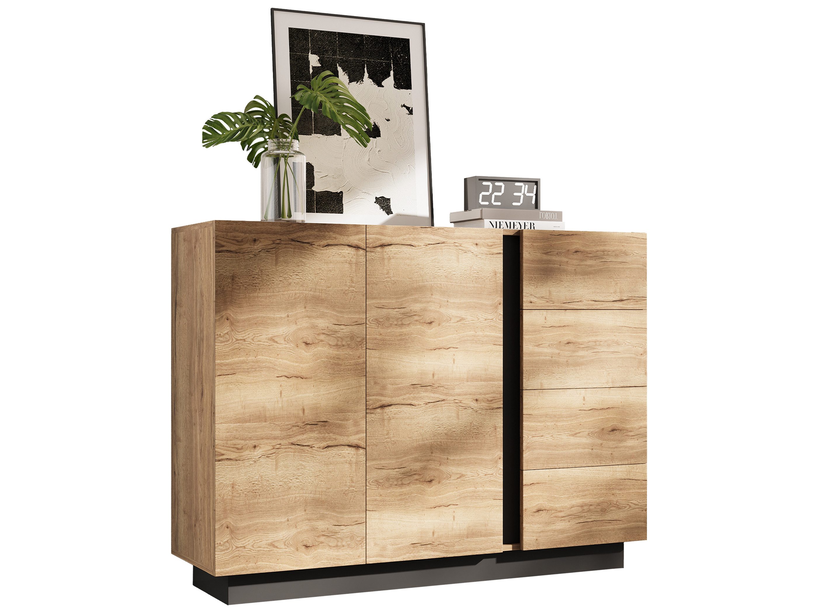 SeedWave Sideboard Grifflose Kommode in Holzoptik mit 120cm Arbeitsplatte, Stauraum, Flurschrank inkl. Rückprallmechanik, Kippschutz-Set