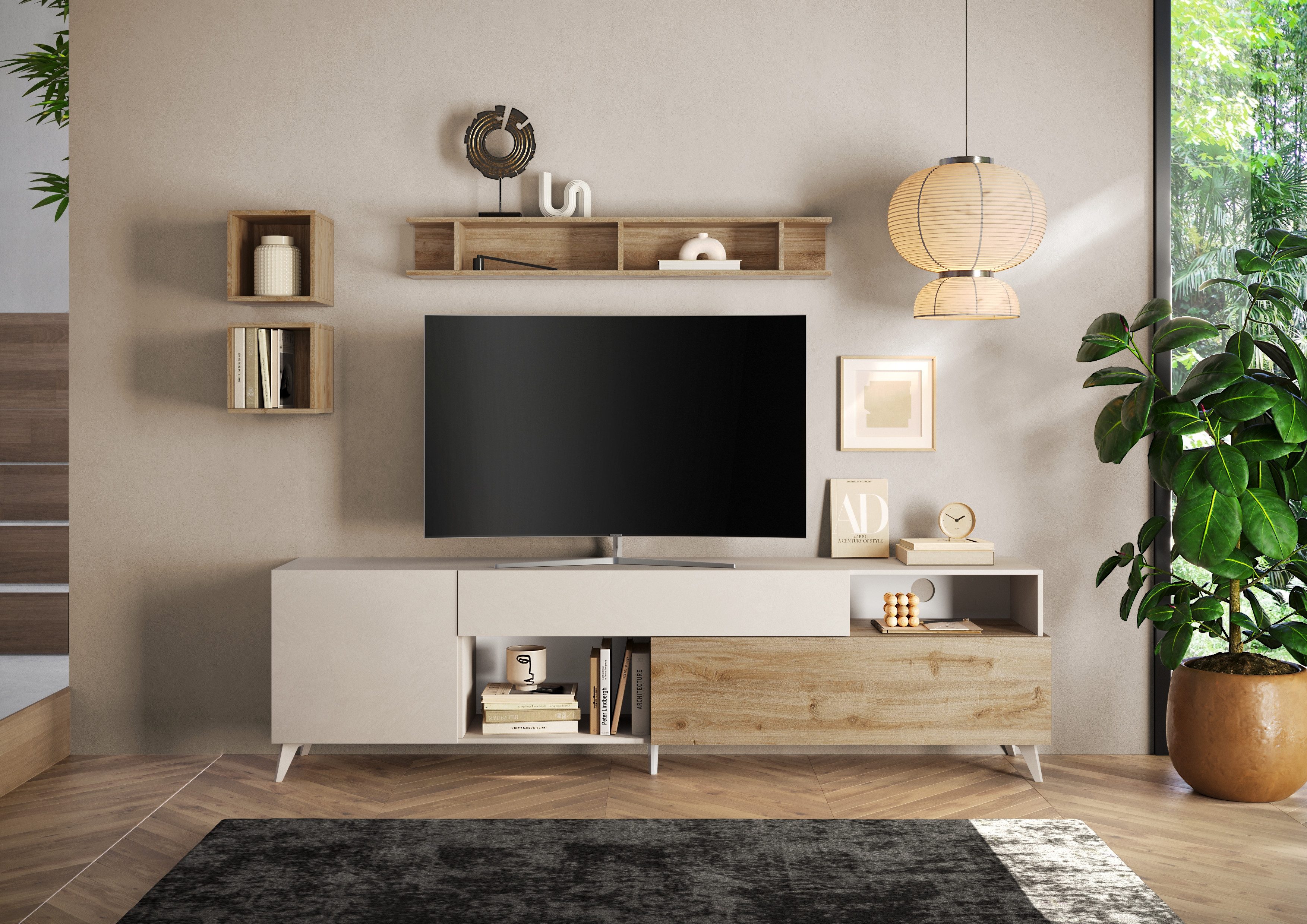 Home affaire Lowboard Monaco in Breite 241 cm, TV-Schrank mit Tür, Klappe und Schubkasten, Mediaboard – sanft schließend, edel, mit Kabelkanal, spürbar geräumig – Bild 4 von 5