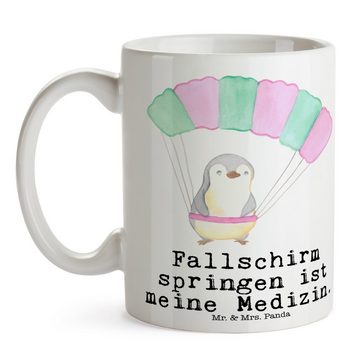 Mr. & Mrs. Panda Tasse Pinguin Fallschirm springen - Weiß - Geschenk, Adrenalinrausch, Sport, Keramik, Langlebige Designs