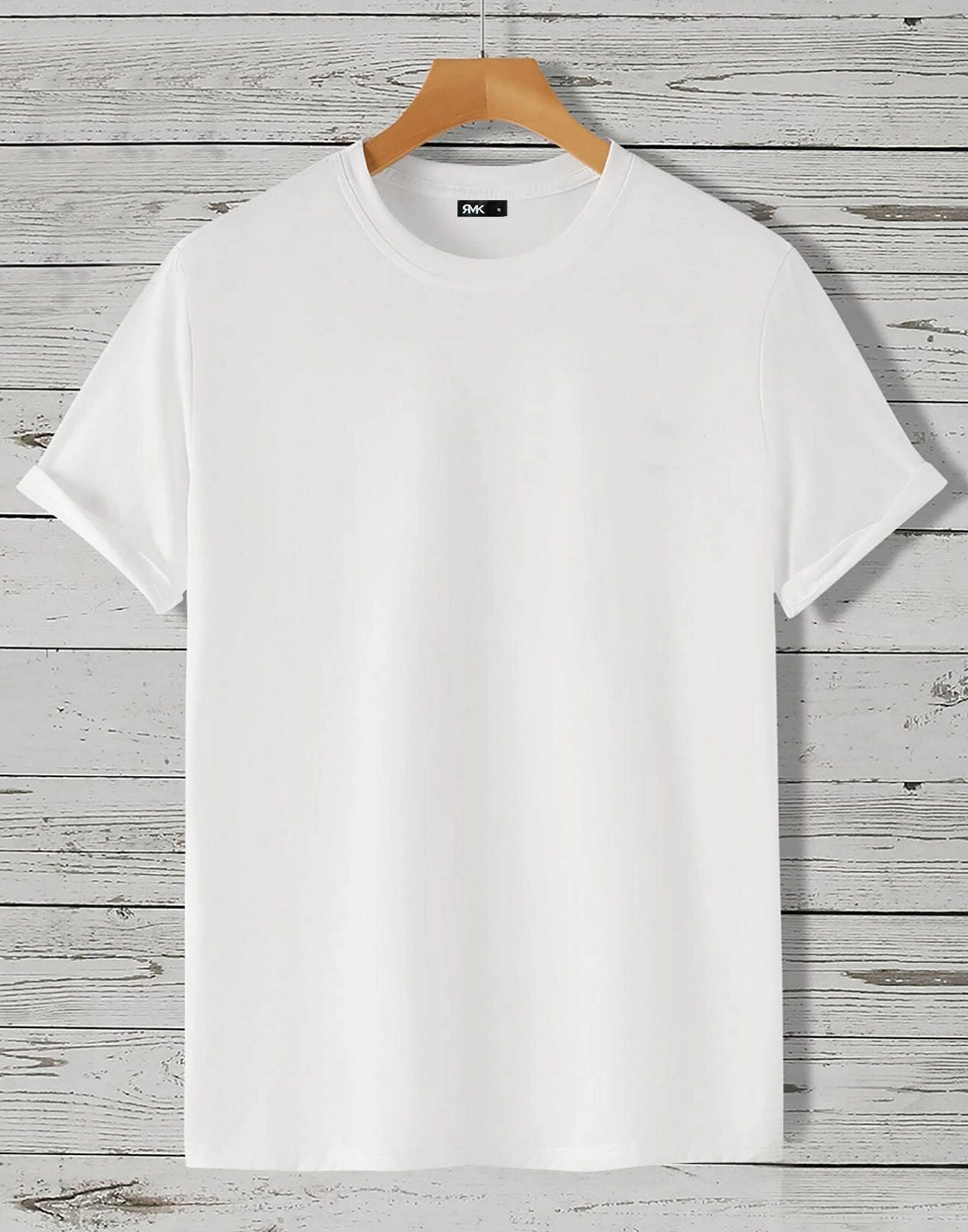 RMK T-Shirt Herren T-Shirt Einfarbig Rundhals in Unifarbe, aus Baumwolle, mit Rundhalsausschnitt Weiß