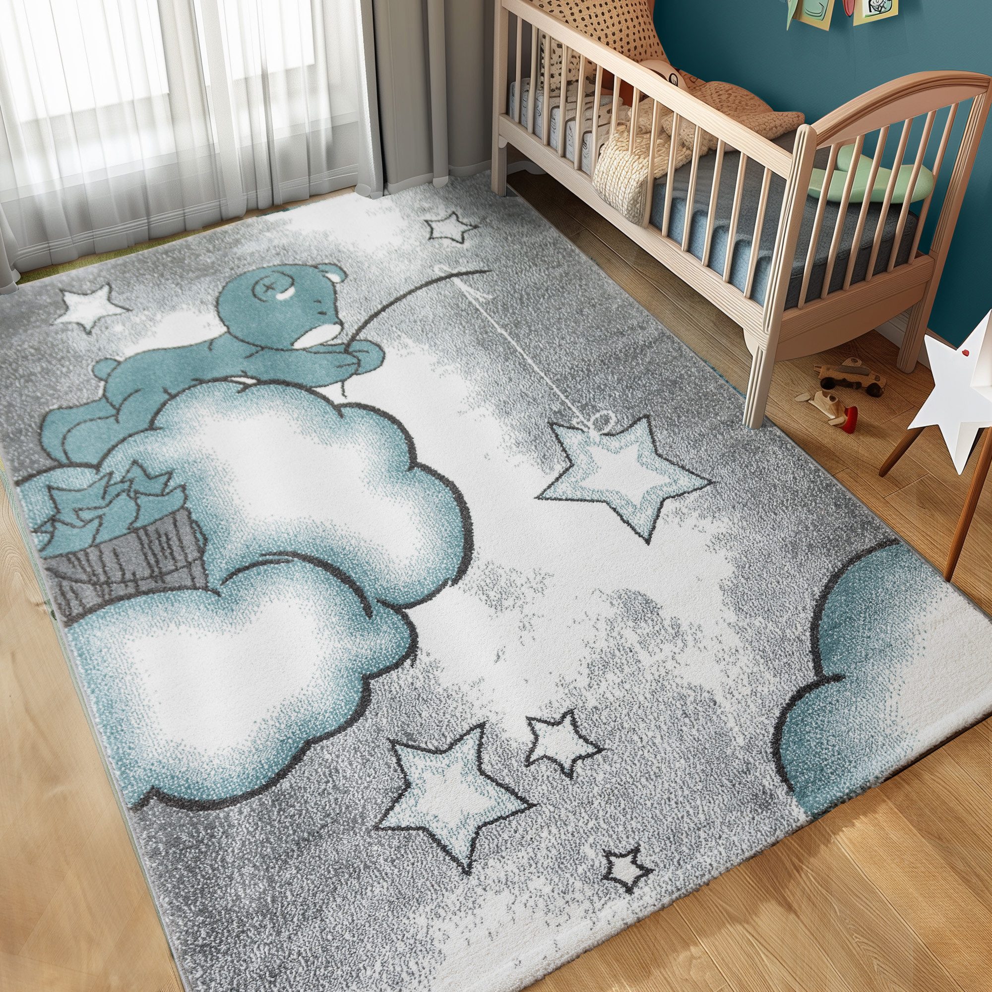 Carpettex Kinderteppich Bär Design, Läufer, Höhe: 11 mm, Kinderteppich Bär-Design Blau Baby Teppich Kinderzimmer Pflegeleicht
