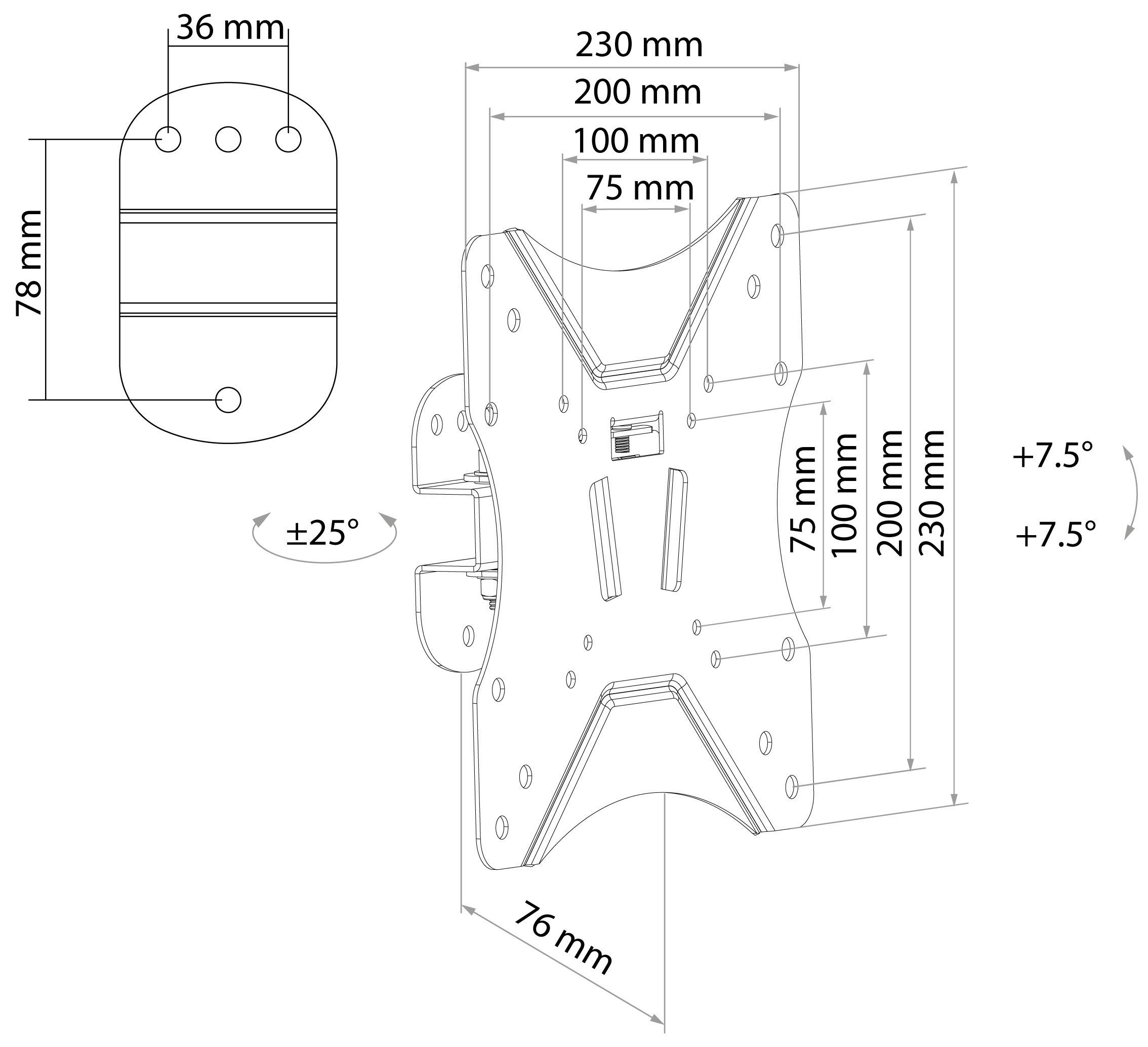 Schwaiger TV-Wandhalterung LWH14225 513, (bis 46 Zoll, neigbar, schwenkbar, bis 25kg, bis 200x200mm, integriete Wasserwaage, schwarz)