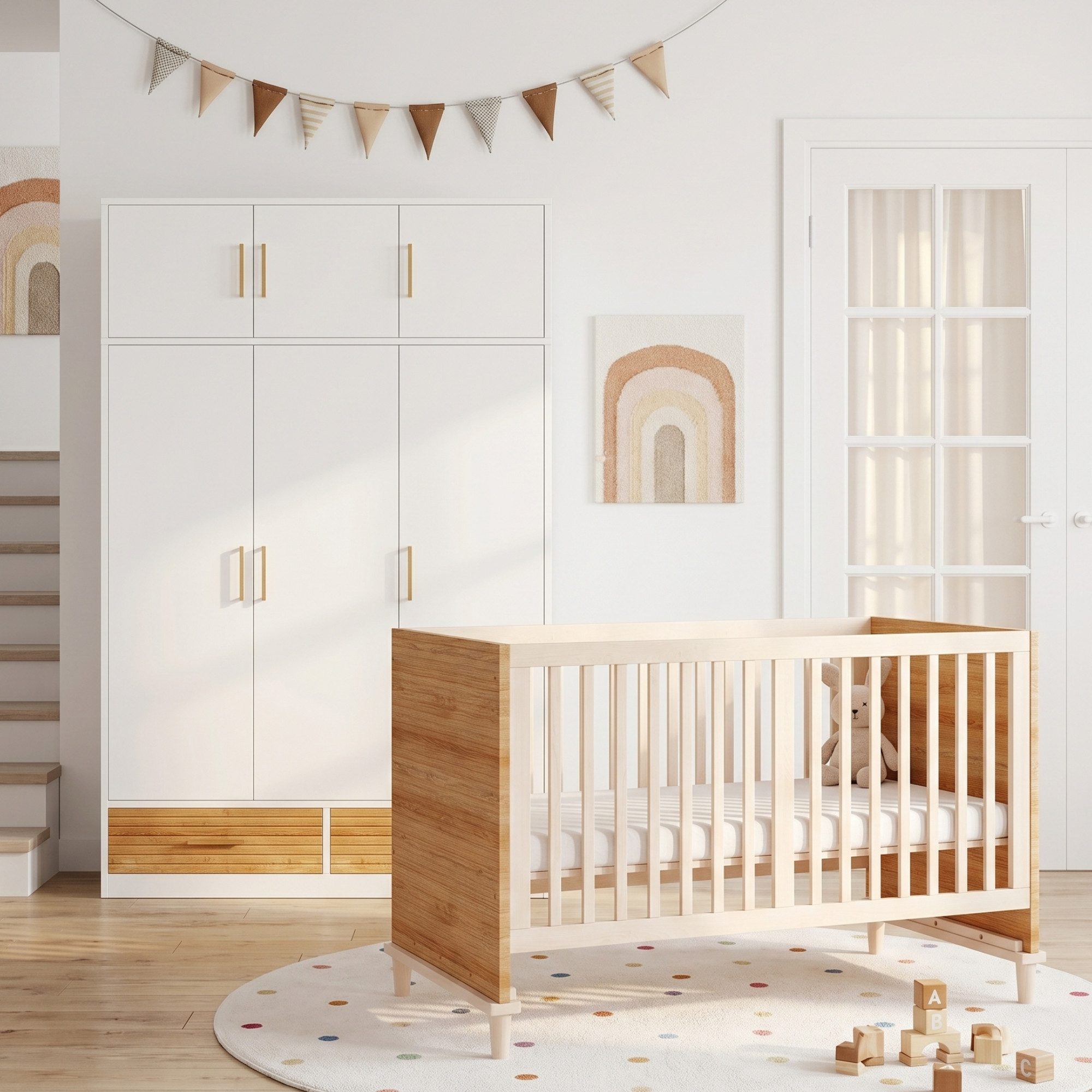 HAUSS SPOLE Babyzimmer-Komplettset Babyzimmermöbel mit Kleiderschrank und Gitterbett,Babybett,Naturholz, (Babyzimmer-Set mit Kleiderschrank und Gitterbett), Zweiteilige Babyzimmer-Kombination