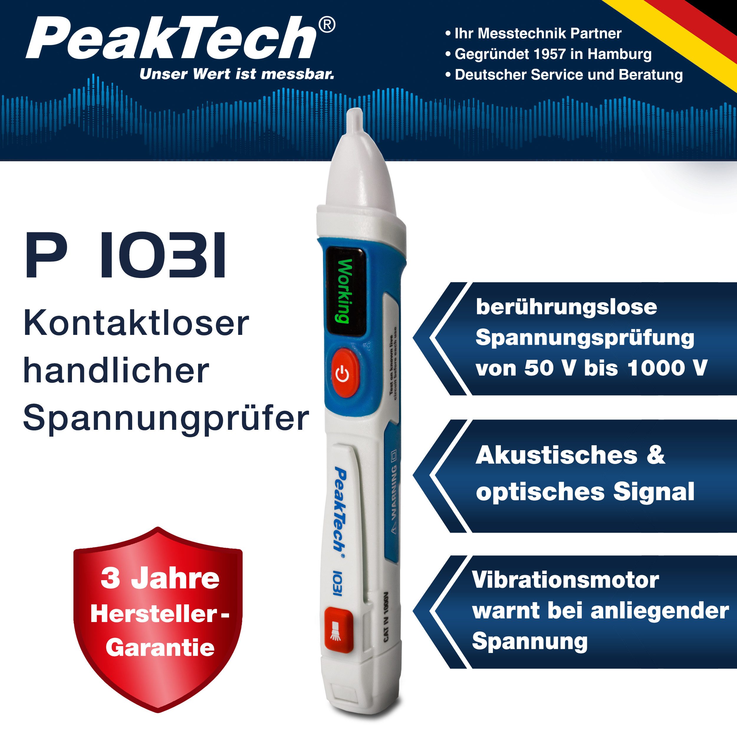 PeakTech Spannungsprüfer 1000 V AC Kontaktloser Spannungsprüfer, LED Signal