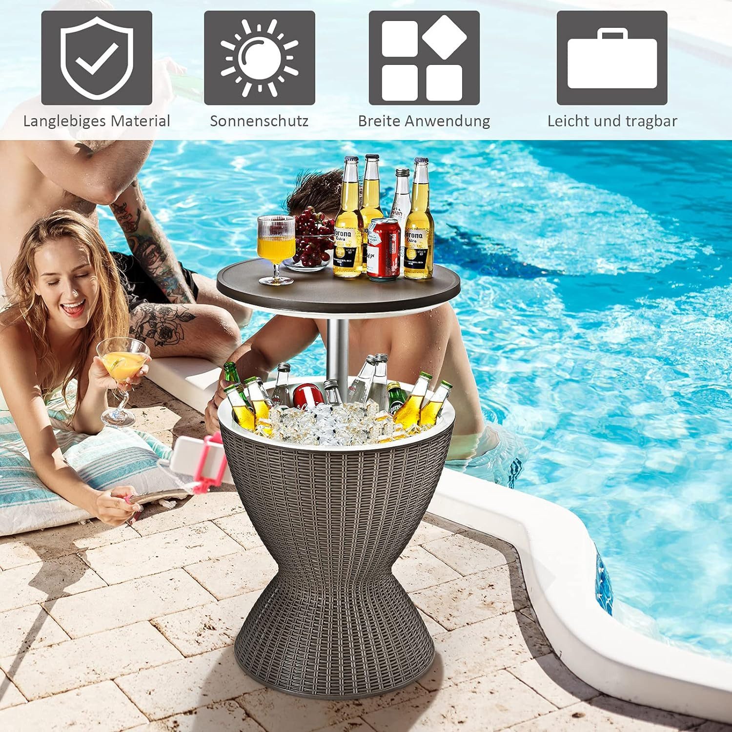 COSTWAY Gartentisch, Cool Bar höhenverstellbar, abnehmbar günstig online kaufen