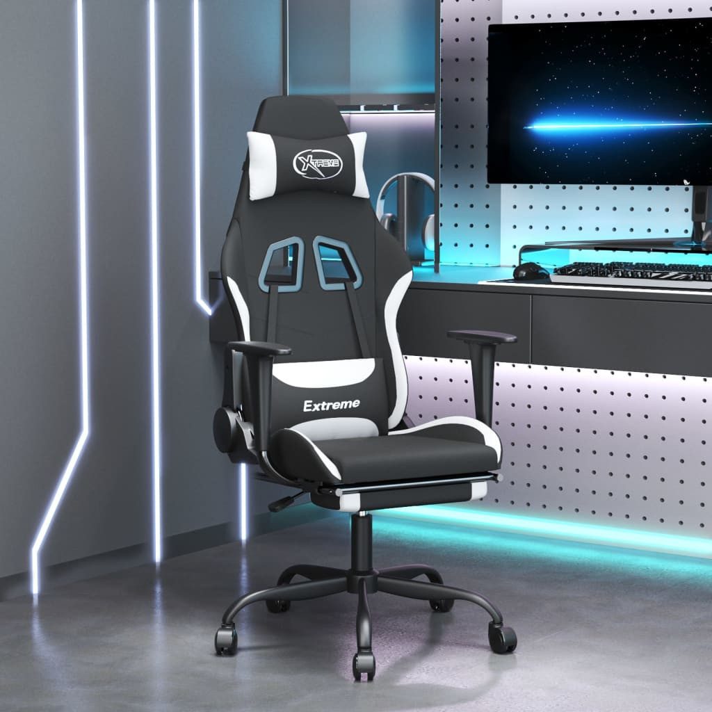 vidaXL Bürostuhl Gaming-Stuhl mit Fußstütze Schwarz und Weiß Stoff