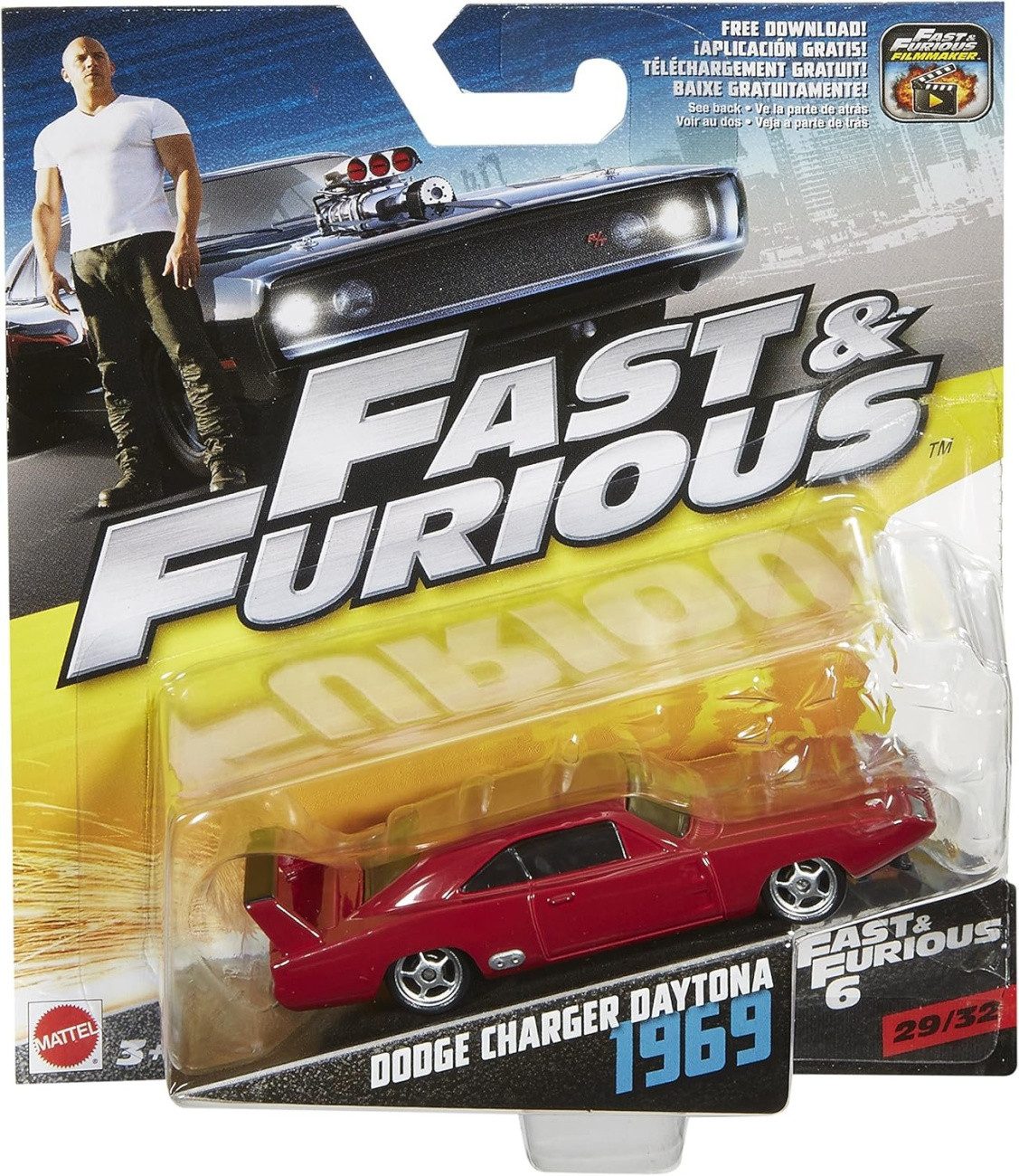 Mattel® Modellauto Fast & Furious - Dodge Charger Daytona 1969 - Modellauto 1:64