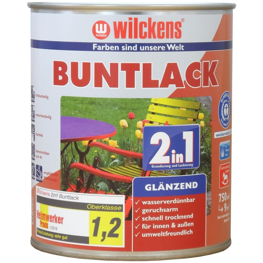 Wilckens Farben Kunstharzlack Buntlack 2in1 Lack, Tiefschwarz RAL 9005, glänzend, 750 ml
