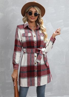 AFAZ New Trading UG 2-in-1-Strickjacke Langmantel Gemütliche Damen Karo-Mantel mit Extra Wärme