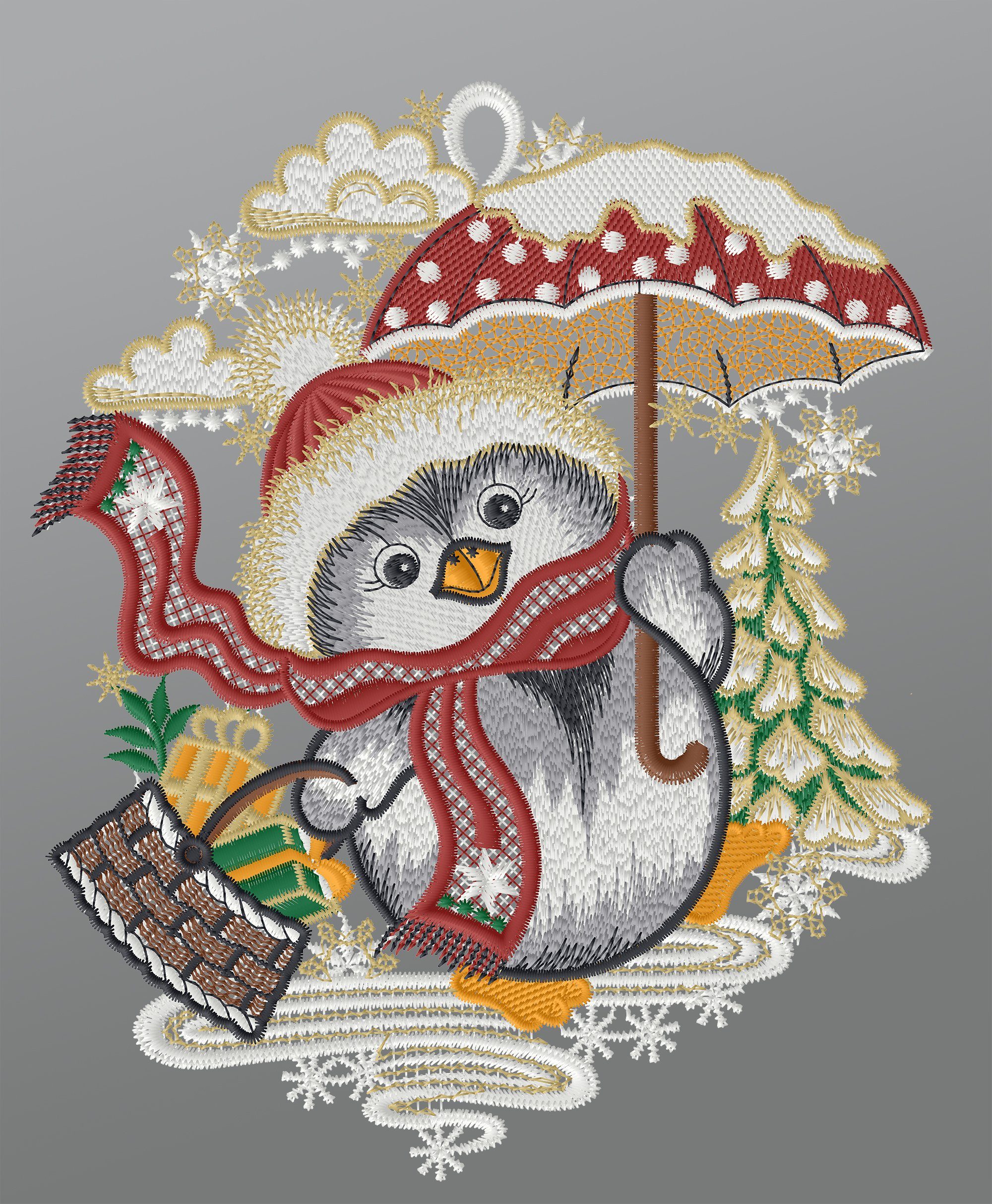 Fensterbild Pinguin bringt Geschenke