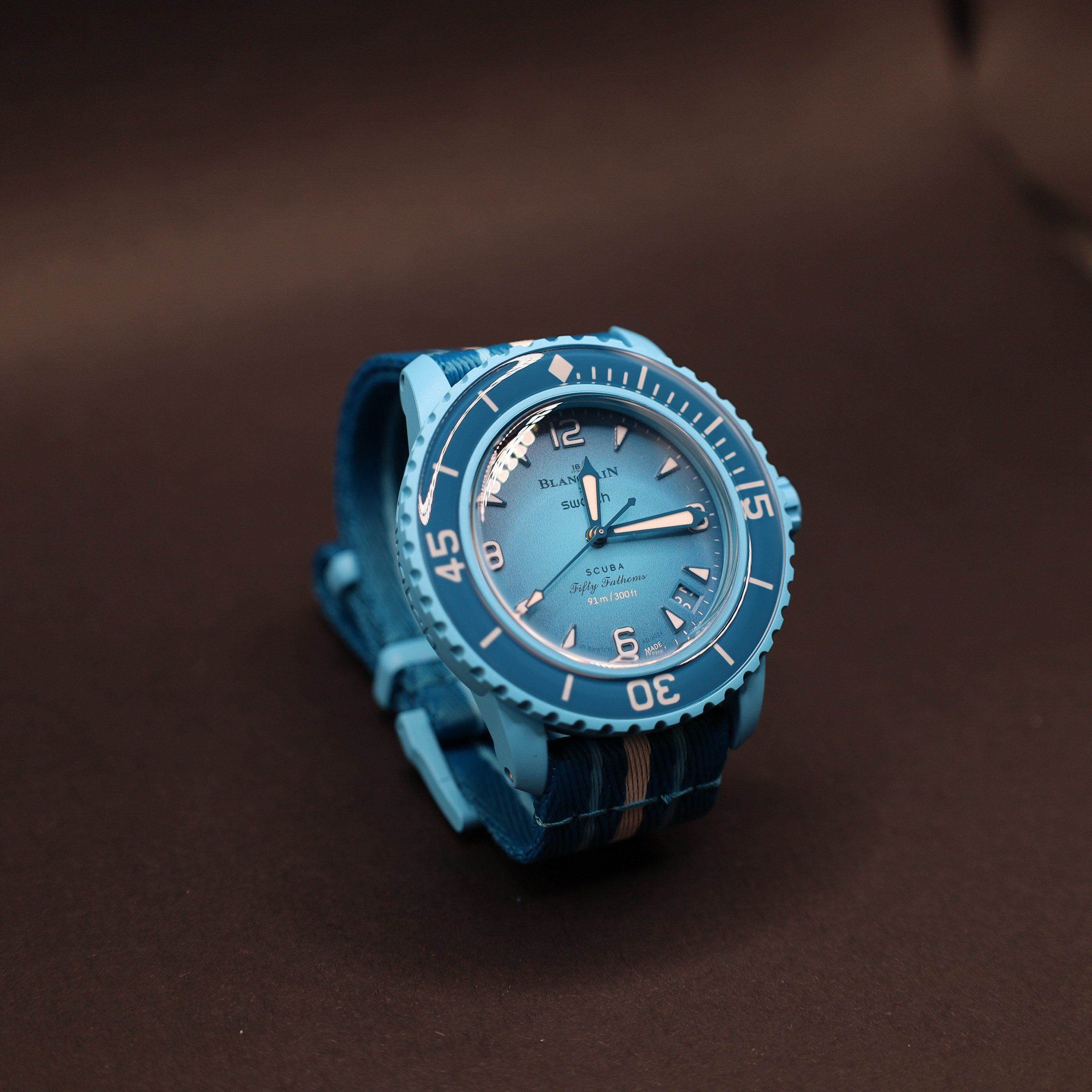 Swatch Automatikuhr Swatch X Blancpain Blue Lagoon FIFTY FATHOMS Bioceramic Scuba
