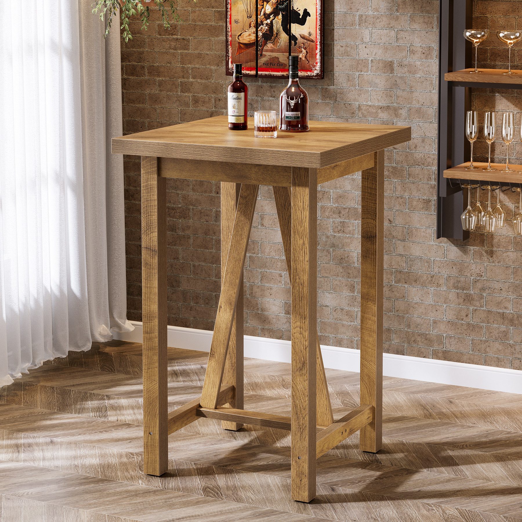 Tribesigns Bartisch 100 cm Stehtisch für Bistros, quadratischer Stehtisch im Landhausstil