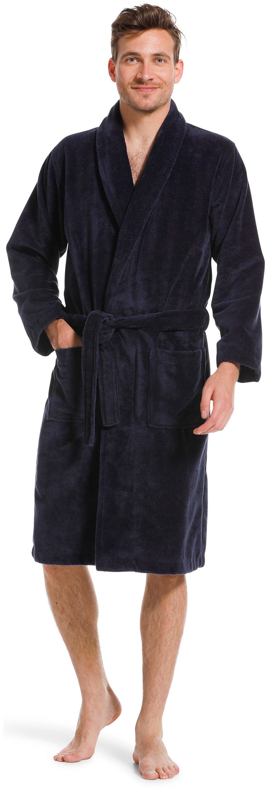 Pastunette Herrenbademantel Herren Schalkragen Bademantel, Baumwollmischung, Schalkragen, Gürtel, flauschig