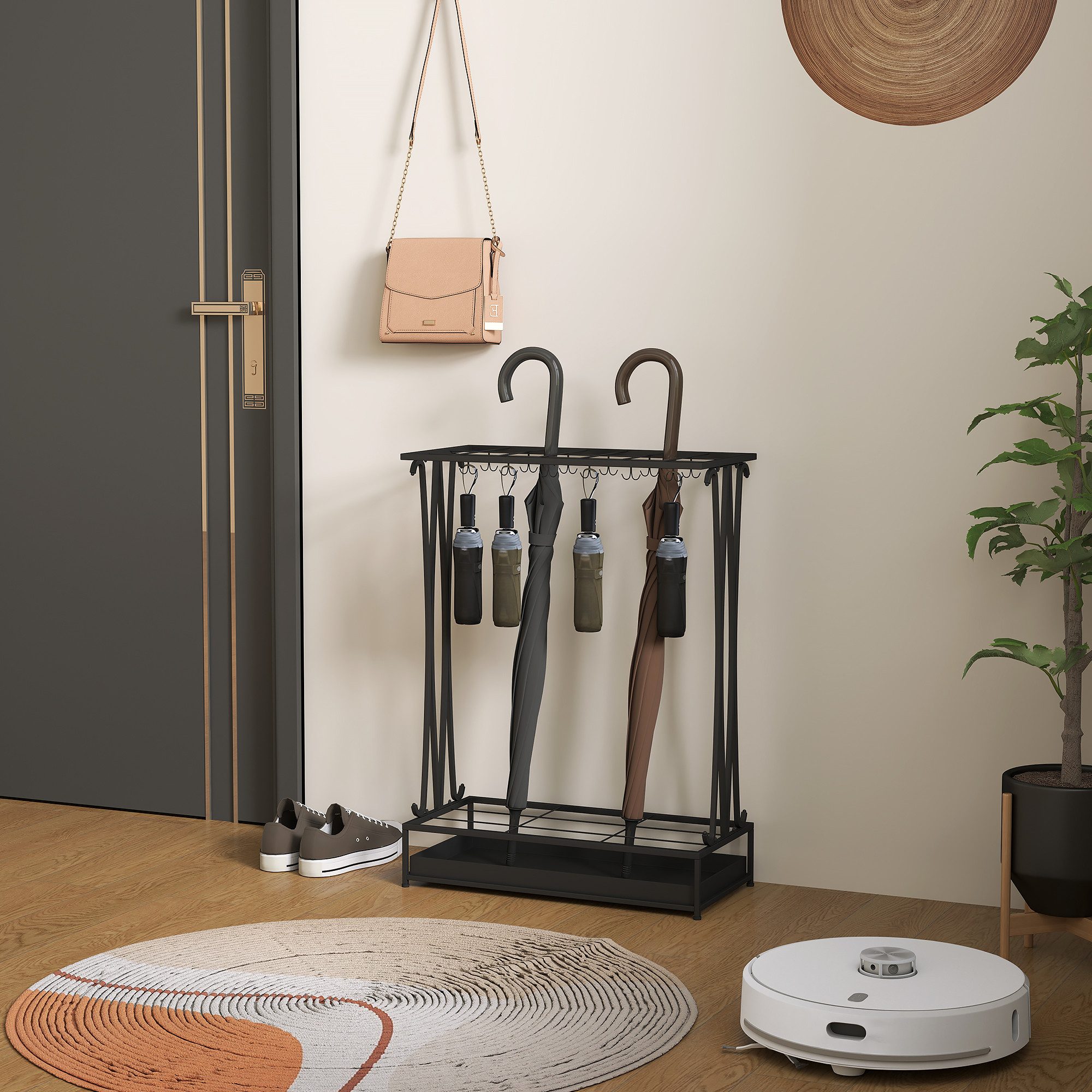 HOMCOM Schirmständer mit 24 Haken, 21 Löchern, herausnehmbare Wasserauffang günstig online kaufen