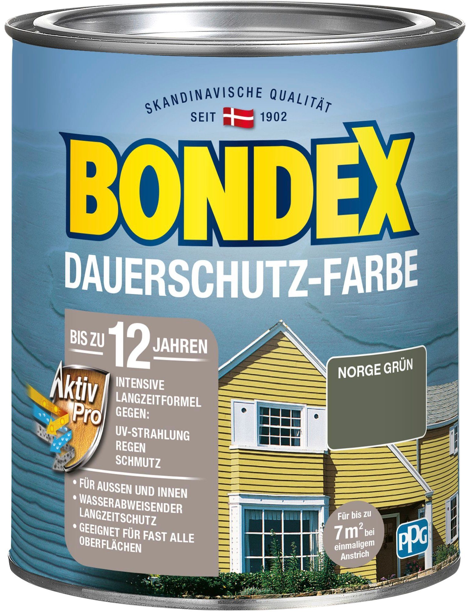 Bondex Wetterschutzfarbe DAUERSCHUTZ-FARBE, für Außen und Innen, Wetterschutz mit Aktiv Pro Langzeitformel Norge Grün