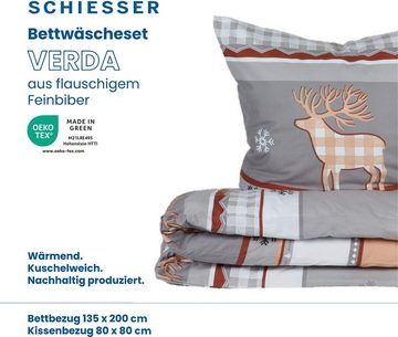 Bettwäsche Verda, Schiesser, Feinbiber, 2 teilig, winderliches Elch-Design