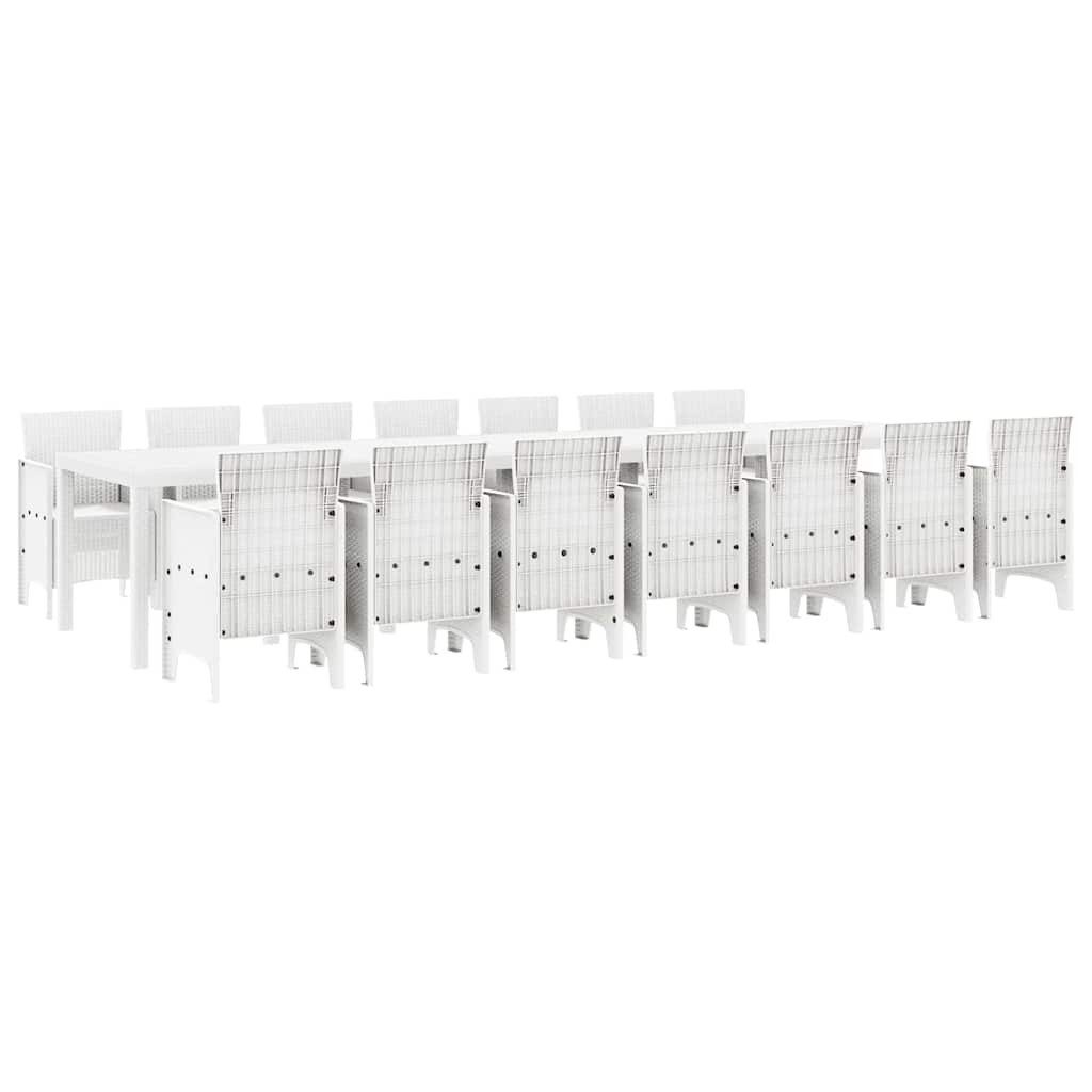 vidaXL Gartenlounge-Set Garten-Esszimmergarnitur mit Kissen 15 stk. Weiß PP, (15-tlg)