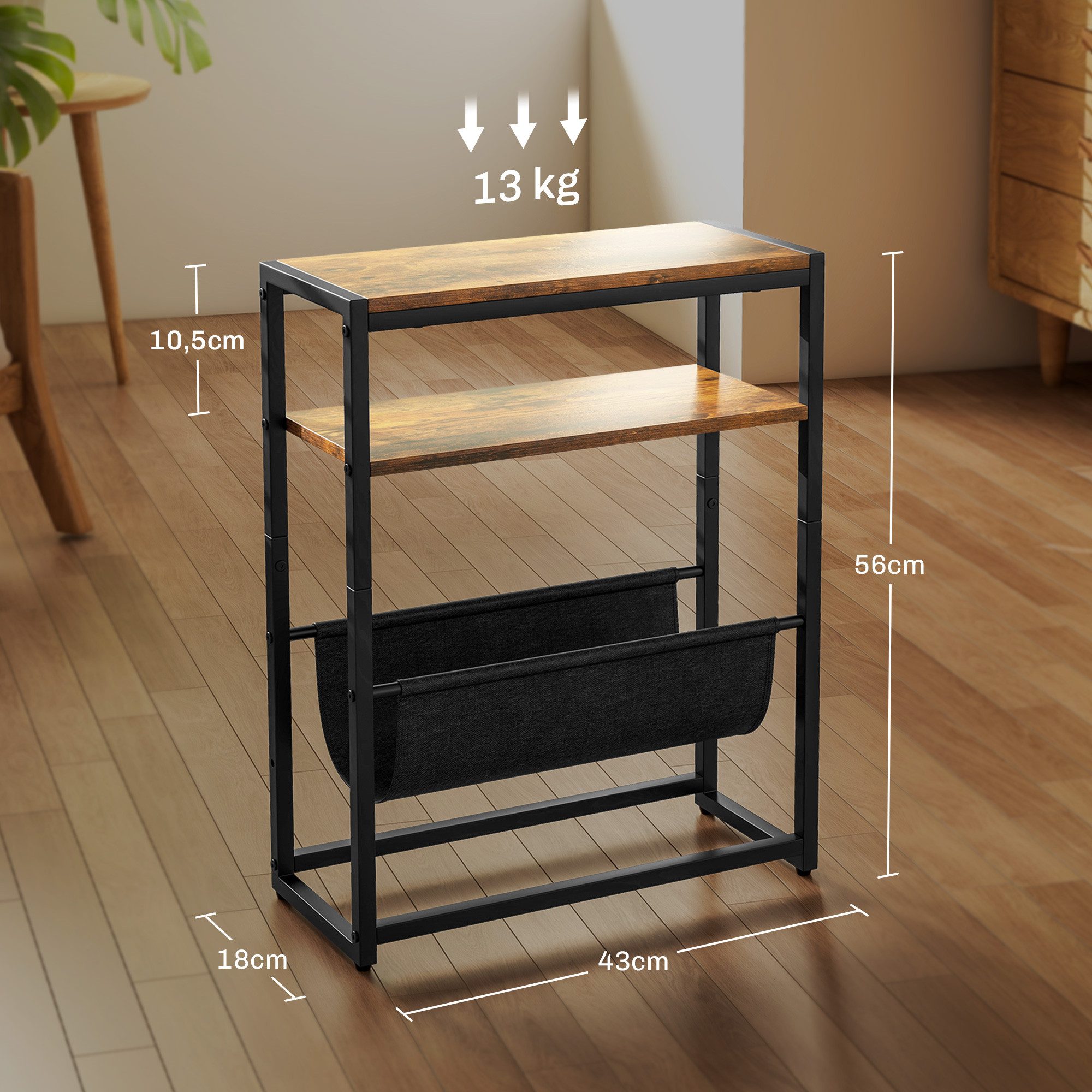 HOMCOM Beistelltisch V-förmiger Magazinhalter (Couchtisch, 1-St., Nachttisch), 43 x 18 x 56 cm, Rustikal Braun