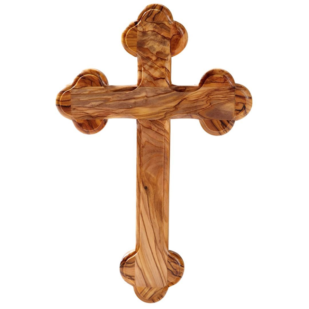 Kassis Geschenkartikel Wanddekoobjekt Olivenholz Kruzifix Wandkreuz mit runden Kanten Kreuz zum Aufhängen, Hergestellt in Bethlehem, Ideales Geschenk zu mehreren Anlässen