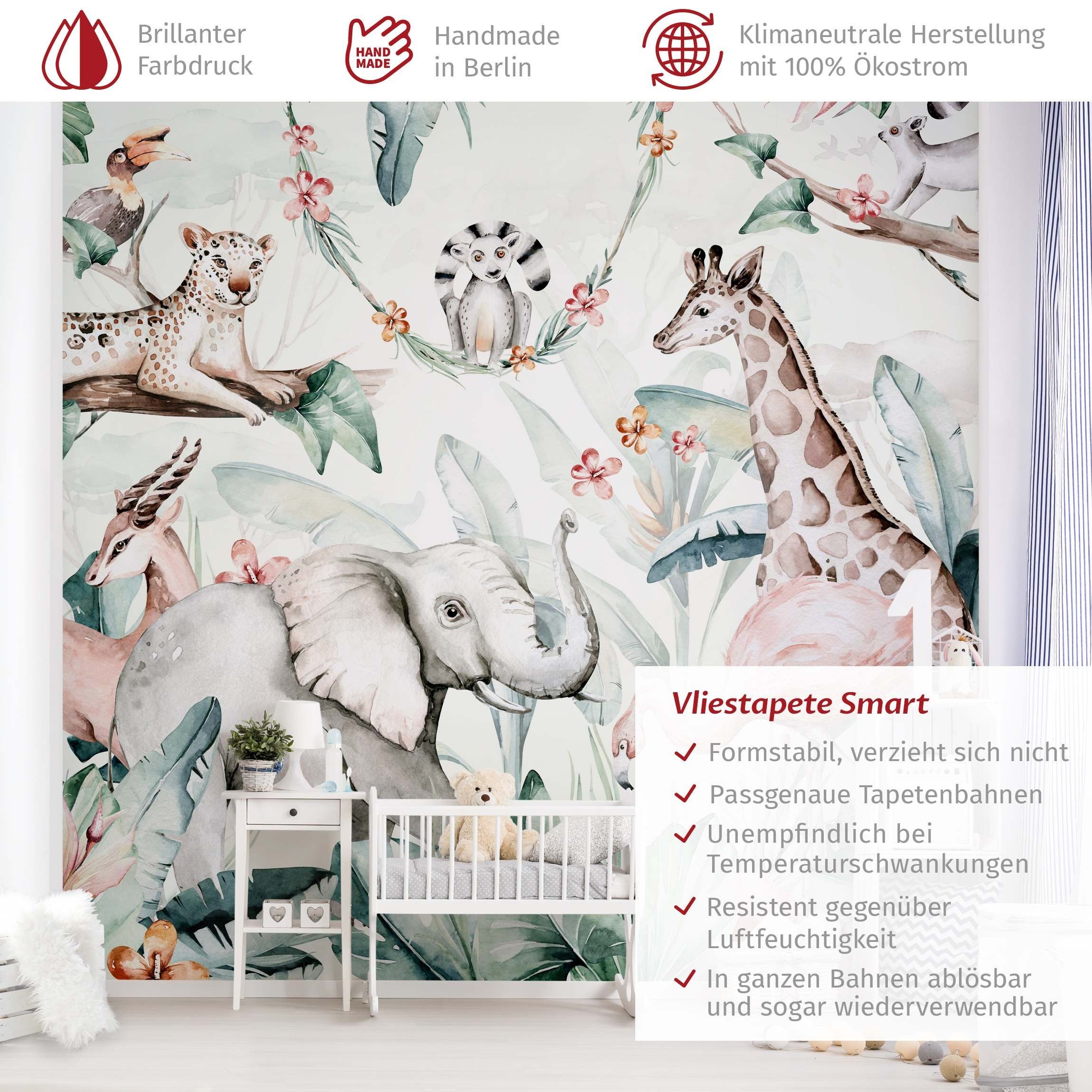 Bilderdepot24 Kindertapete Kinderzimmer Aquarell Afrika Tiere günstig online kaufen