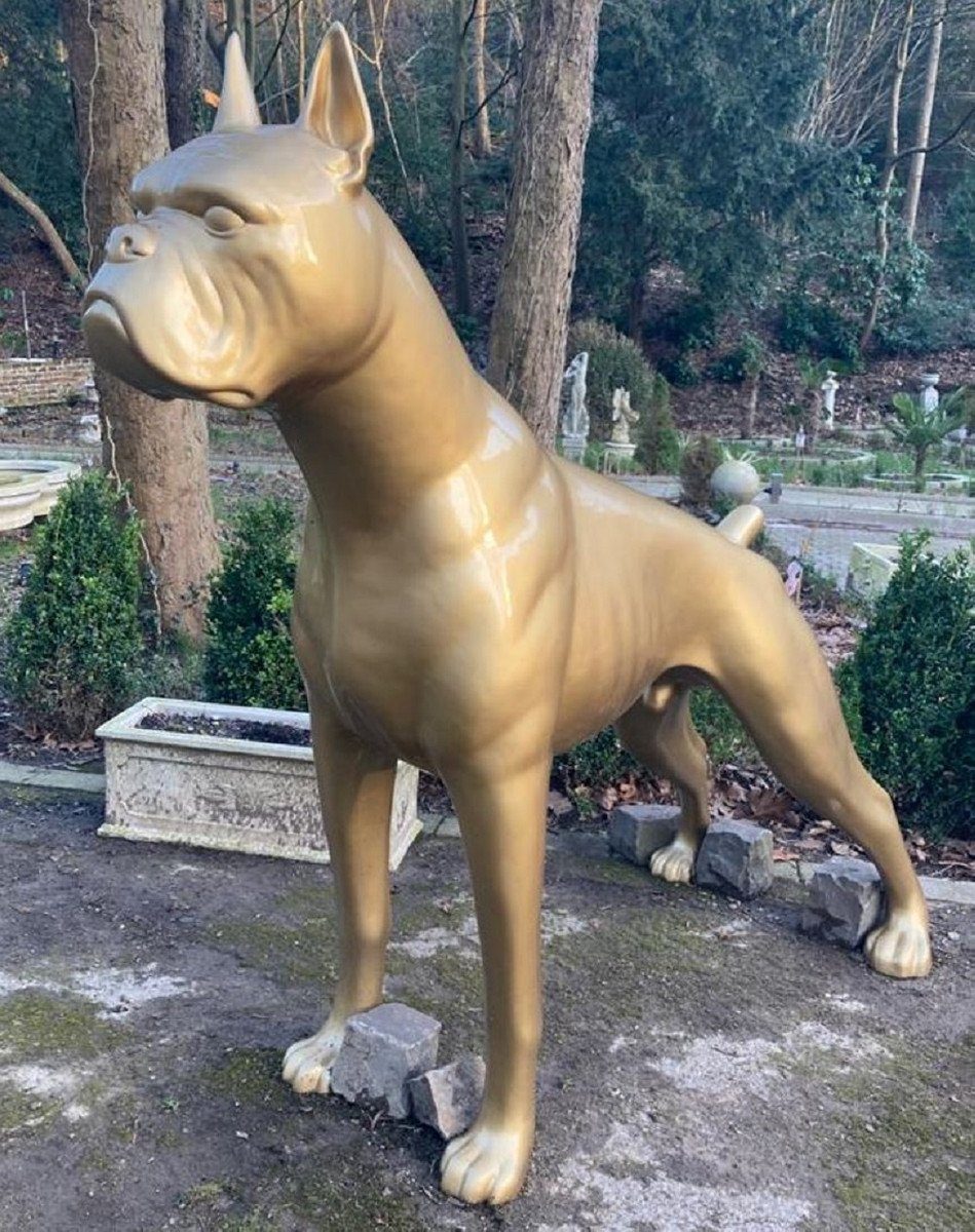 Casa Padrino Skulptur Riesige 173 Deko Skulptur - - Gartendeko H. Gartenskulptur x 190 cm Hunde Tierfigur Boxer Hund Wetterbeständige Gold Skulptur XXL