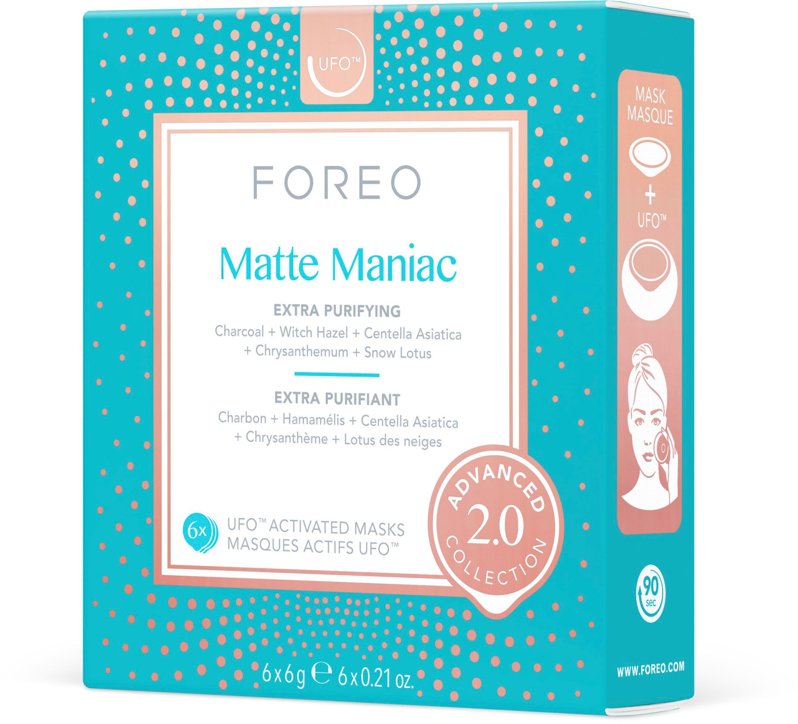 FOREO Gesichtsmaske mit 2.0 Mask UFO™ Matte UFO™ Maniac & mini 6-tlg., Packung, UFO™ komptibel