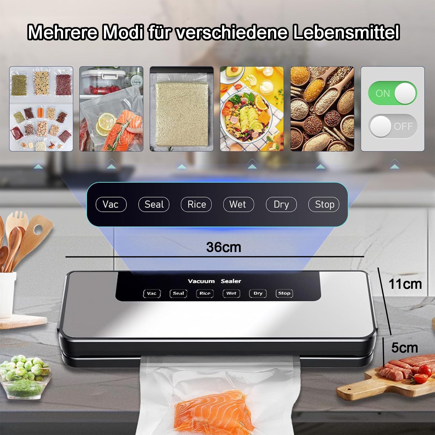 Senmudi Vakuumierer Automatische Vakuumiergerät für Lebensmittel, All-in-1 Vakuumierer, Folienschweißgerät für Fleisch, Fisch, Gemüse, trocken, feucht, frisch