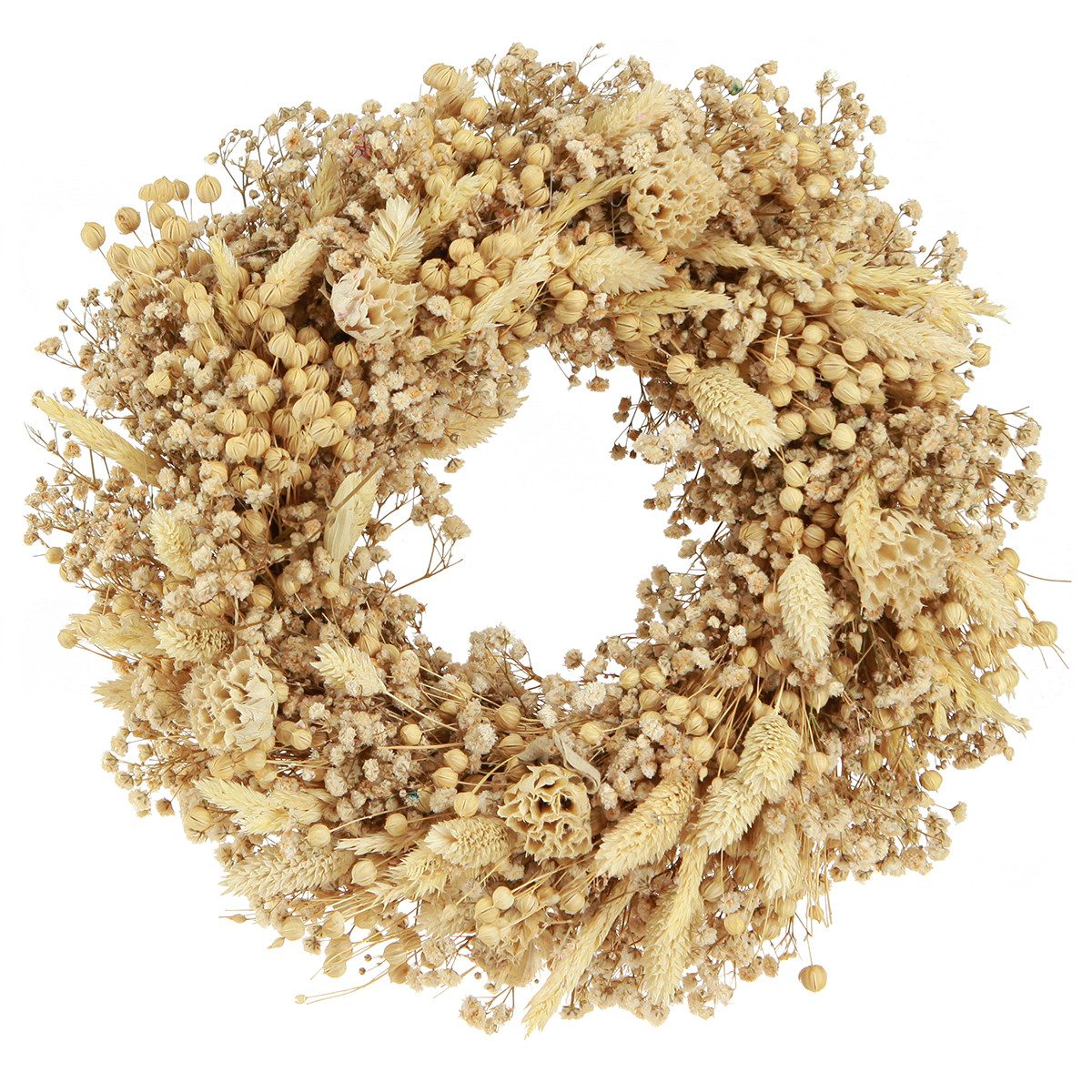 Trockenblume Trockenblumenkranz Deko Wandkranz Creme Gebleicht Rustikal Ø25cm, F