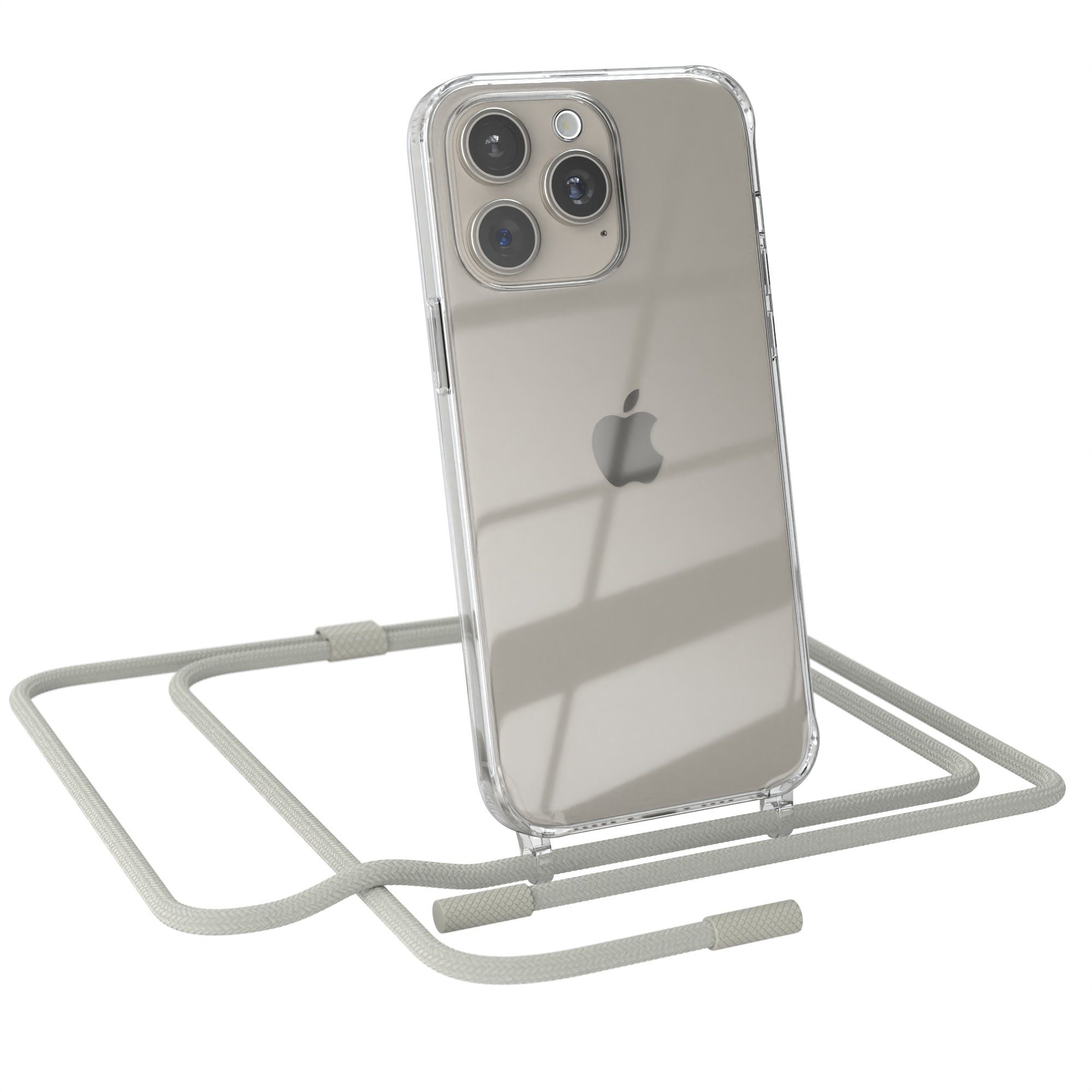 EAZY CASE Handykette Silikon Kette Unifarbe für iPhone 15 Pro Max 6,7 Zoll, Schutzhülle zum Umhängen Hülle mit Umhängeband Kettenhülle Grau Taupe