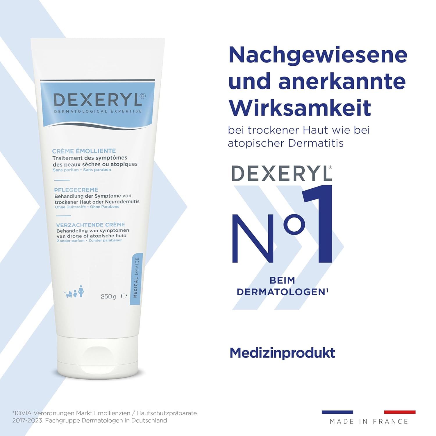 Dexeryl Hautcreme Intensive Pflege bei trockener Haut & Neurodermitis 250g Ohne Duftstoffe, Medizinische Hautpflege für sehr trockene Haut